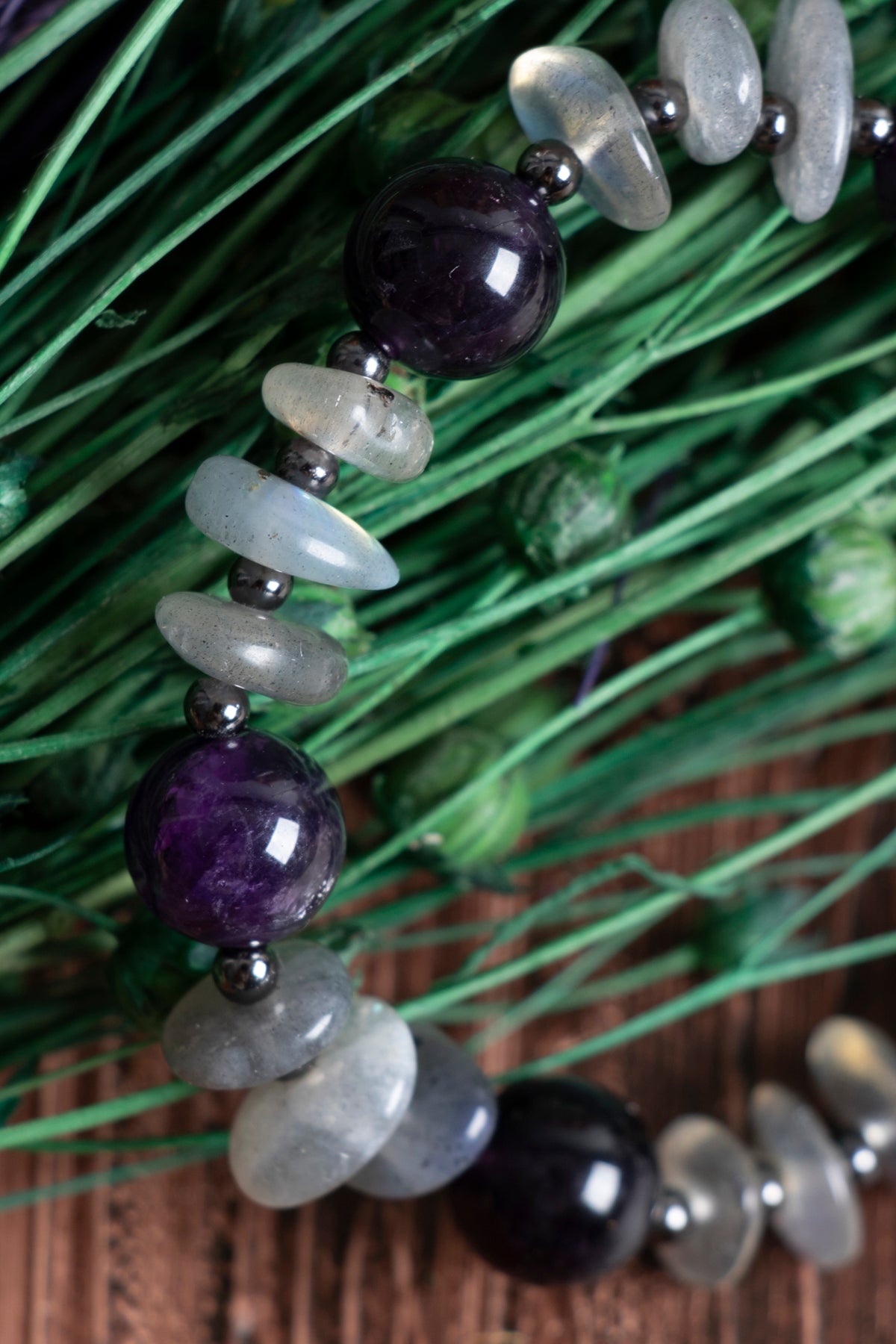 Image of Orijinal Sertifikalı Ametist Labrodorite Hematit Doğal Taş Bileklik