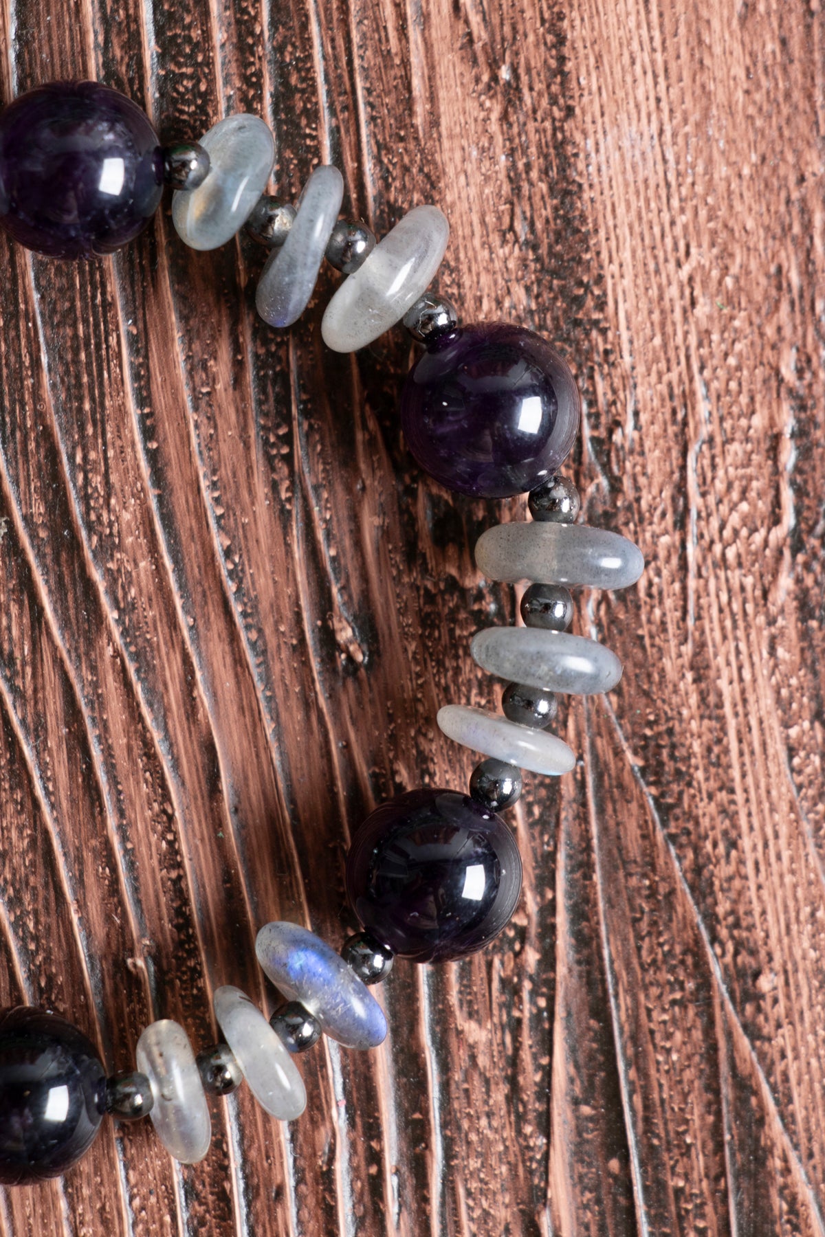 Image of Orijinal Sertifikalı Ametist Labrodorite Hematit Doğal Taş Bileklik