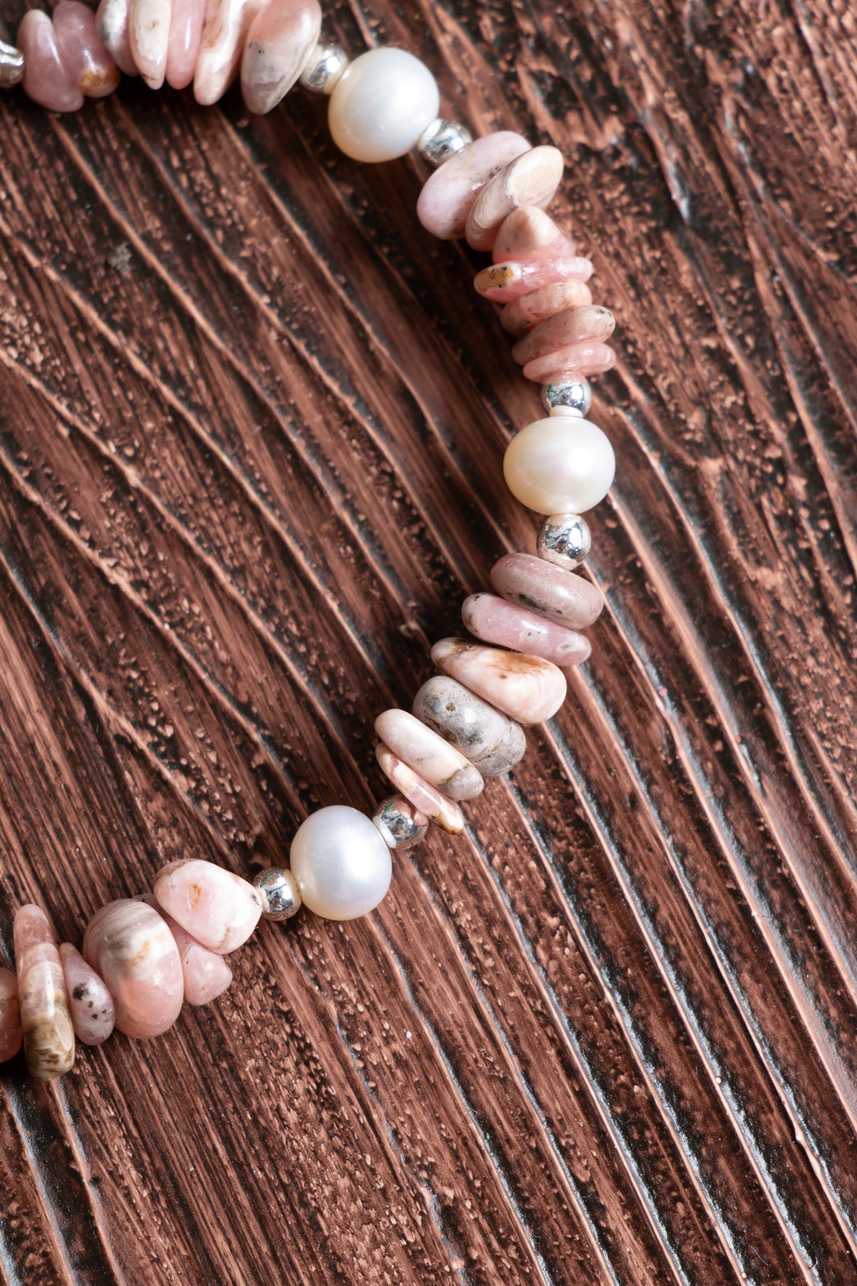 Image of Orijinal Sertifikalı Rodokrozit İnci Hematit Doğal Taş Gümüş Kapama Bileklik