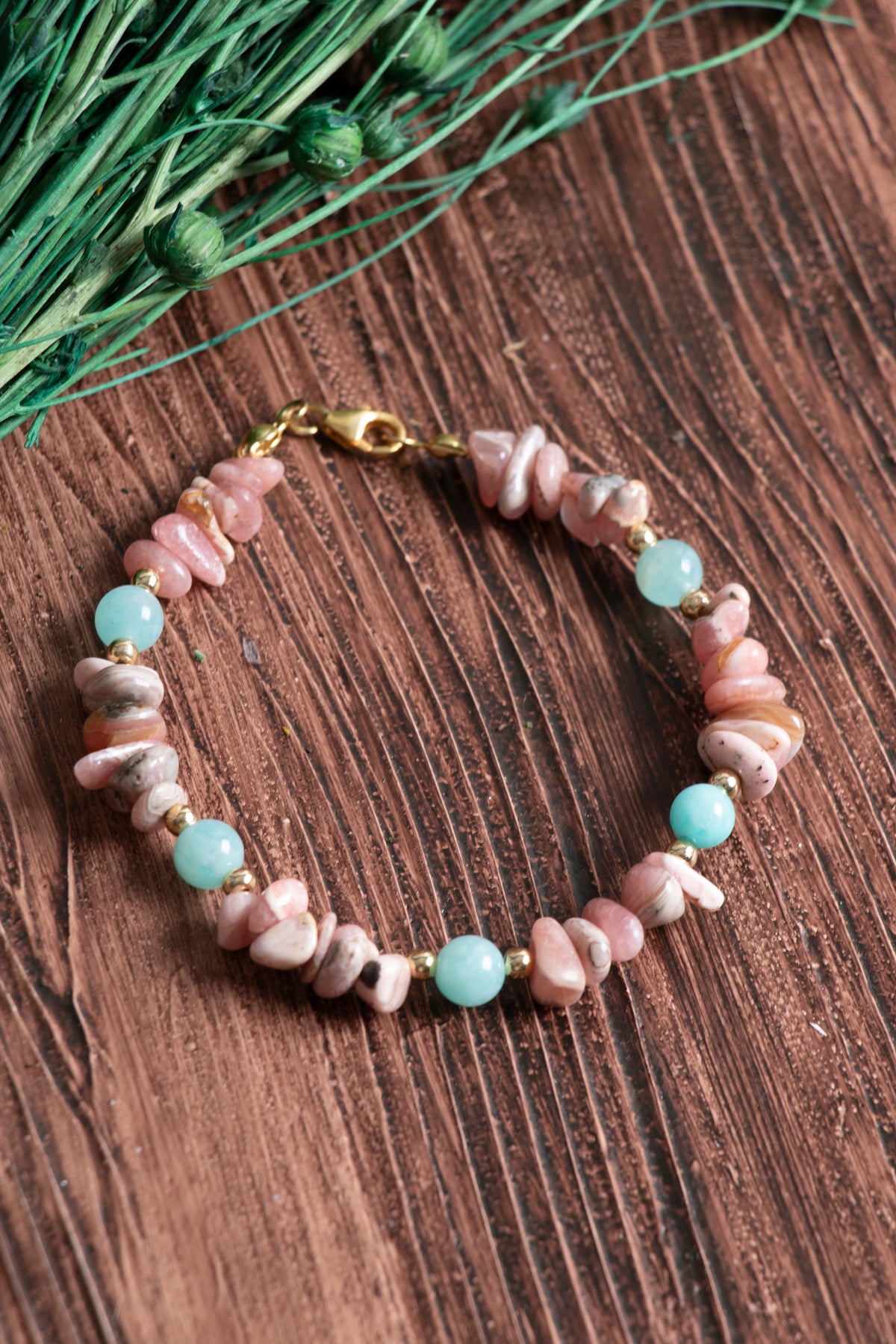 Image of Orijinal Sertifikalı Amazonit Rodokrozit Doğal Taş Gümüş Kapama Bileklik