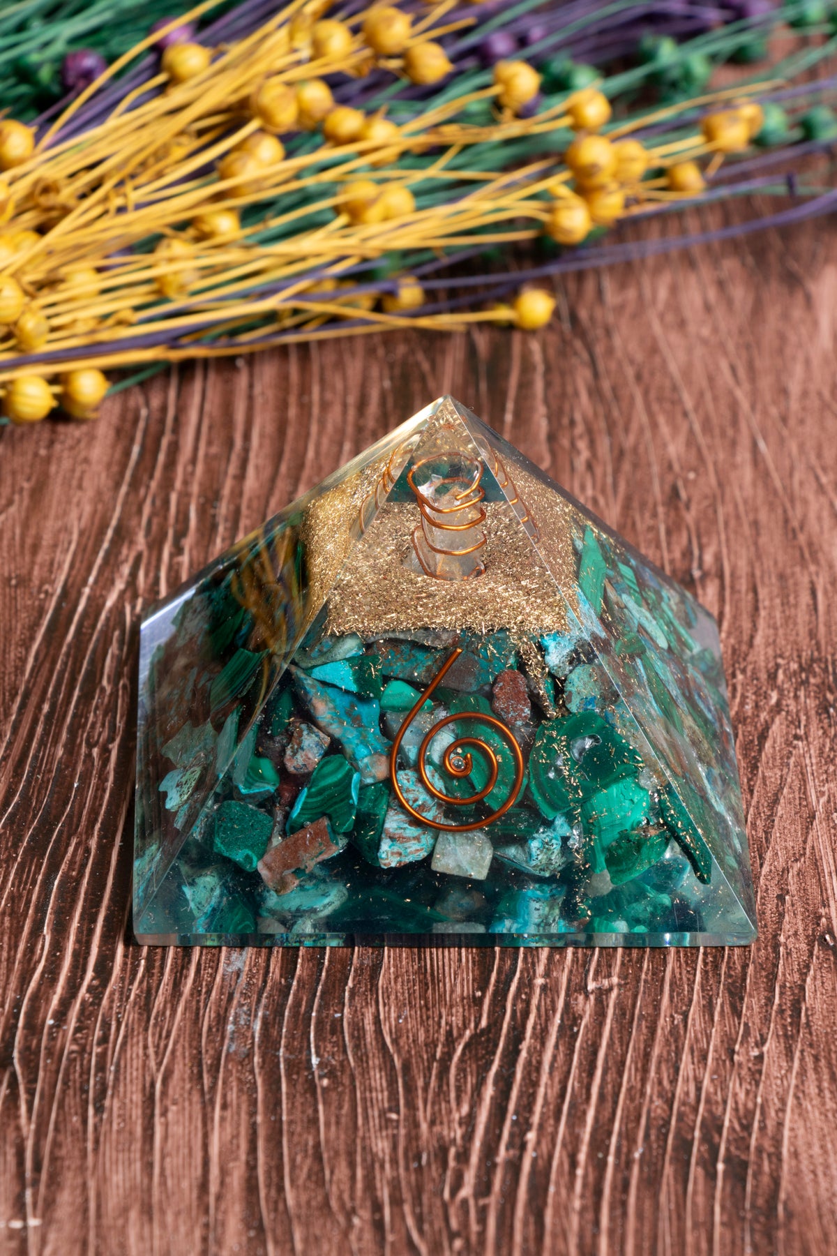 Image of Sertifikalı Malahit Doğal Taş Dönüşüm Piramidi S.K: 0013