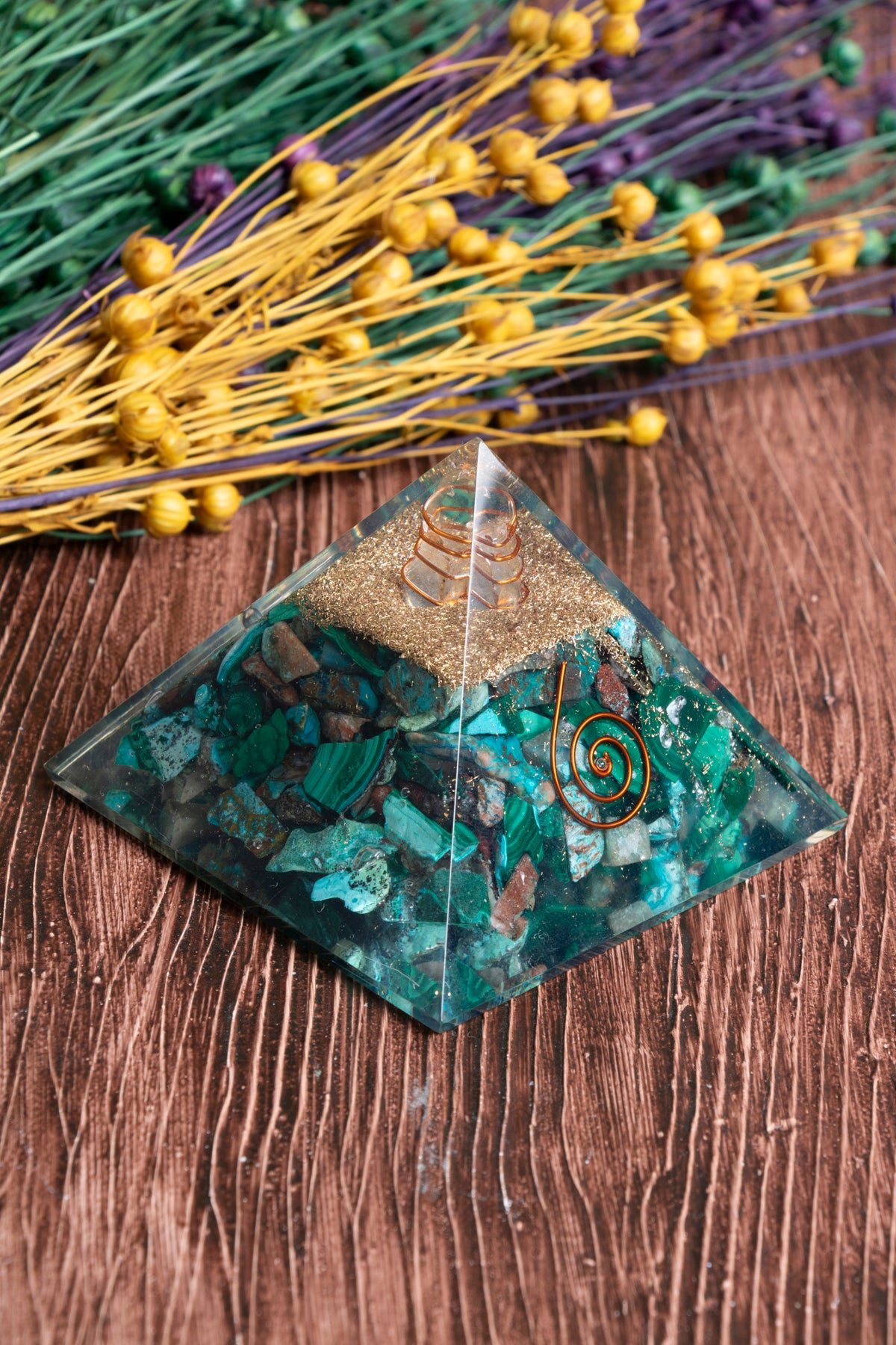 Image of Sertifikalı Malahit Doğal Taş Dönüşüm Piramidi S.K: 0013