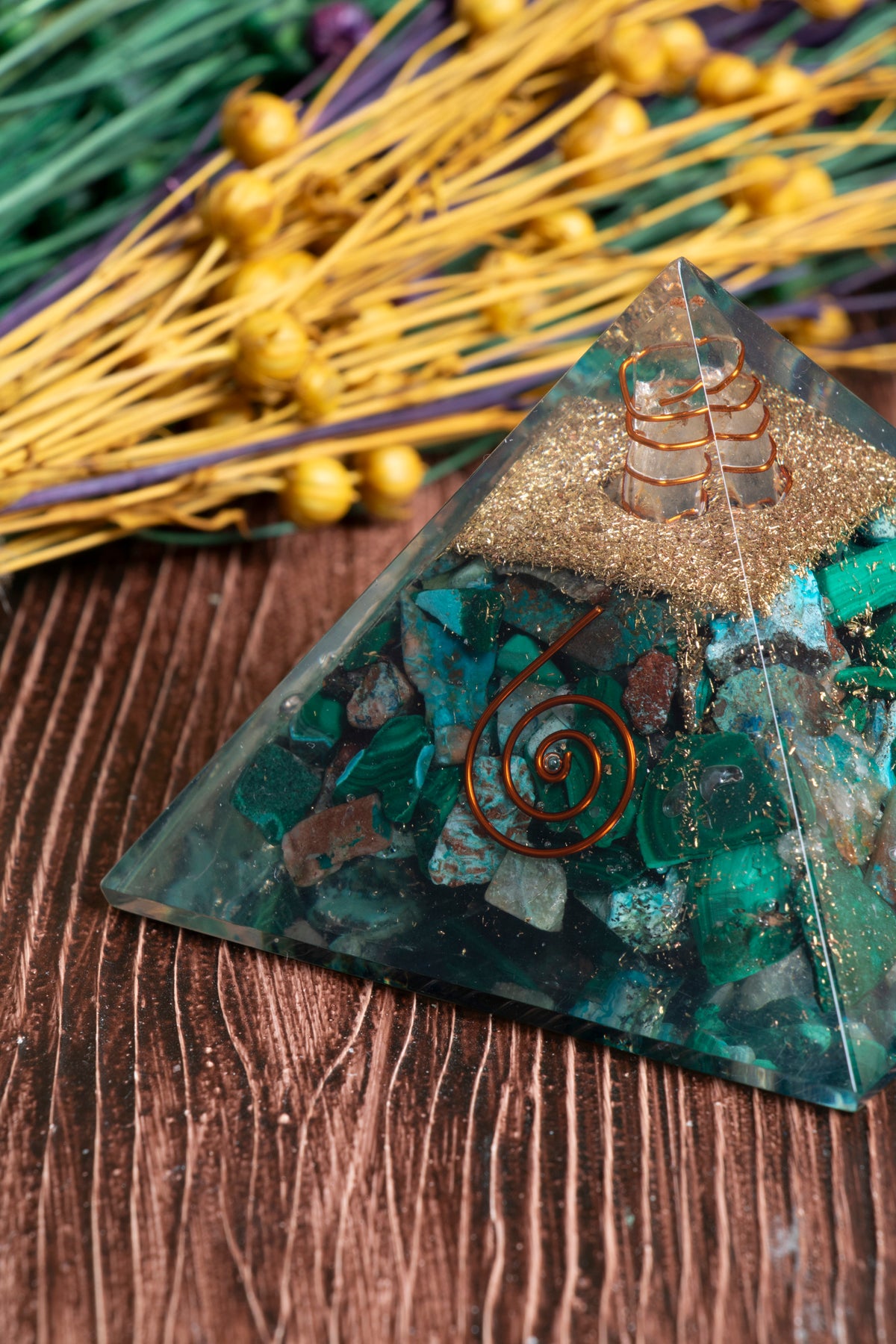 Image of Sertifikalı Malahit Doğal Taş Dönüşüm Piramidi S.K: 0013