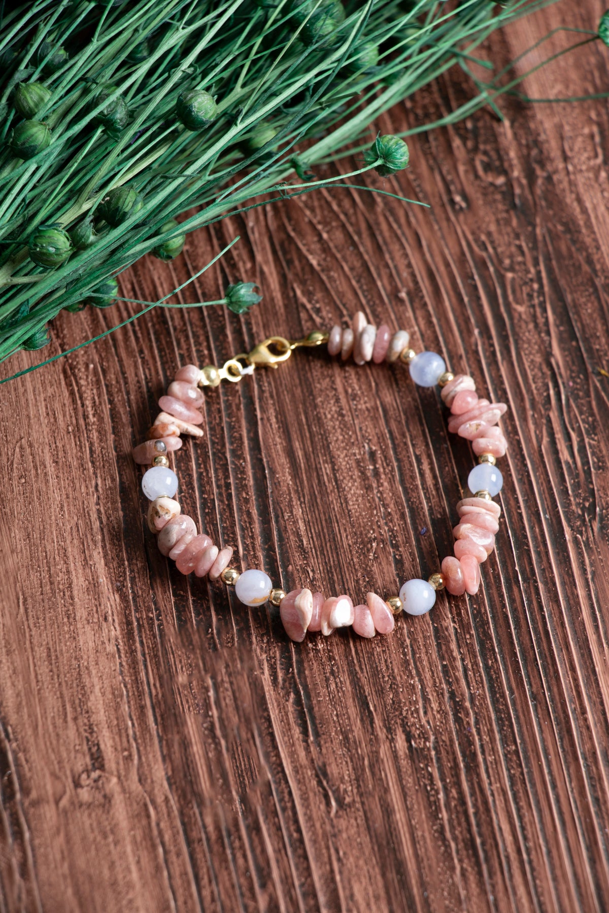 Image of Orijinal Sertifikalı Kalsedon Rodokrozit Doğal Taş Gümüş Kapama Bileklik