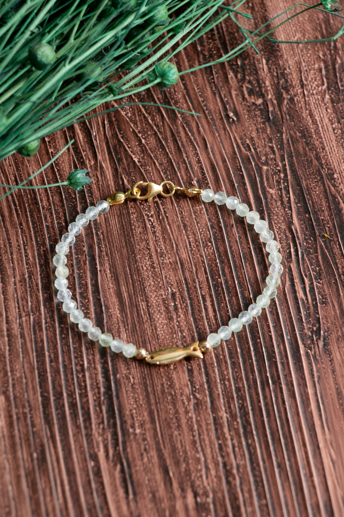 Image of Orijinal Sertifikalı Prehneit Gümüş Doğal Taş Bileklik