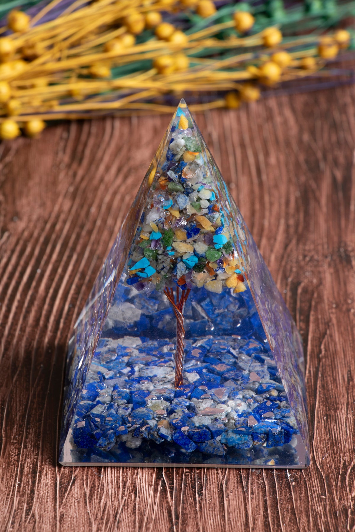 Image of Sertifikalı Lapis Lazuli Doğal Taş Genel Çakra Ağaçlı Piramit S.K: 0028