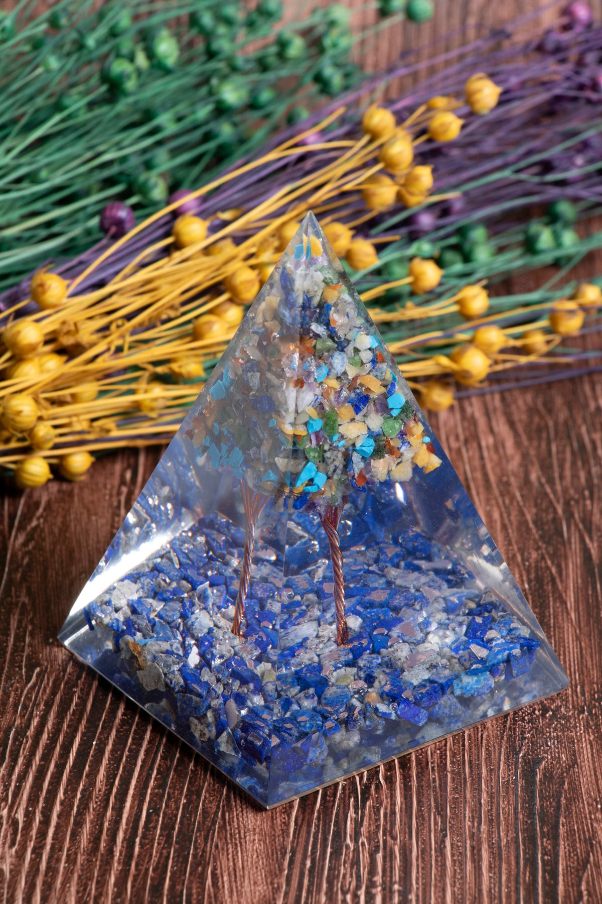 Image of Sertifikalı Lapis Lazuli Doğal Taş Genel Çakra Ağaçlı Piramit S.K: 0028