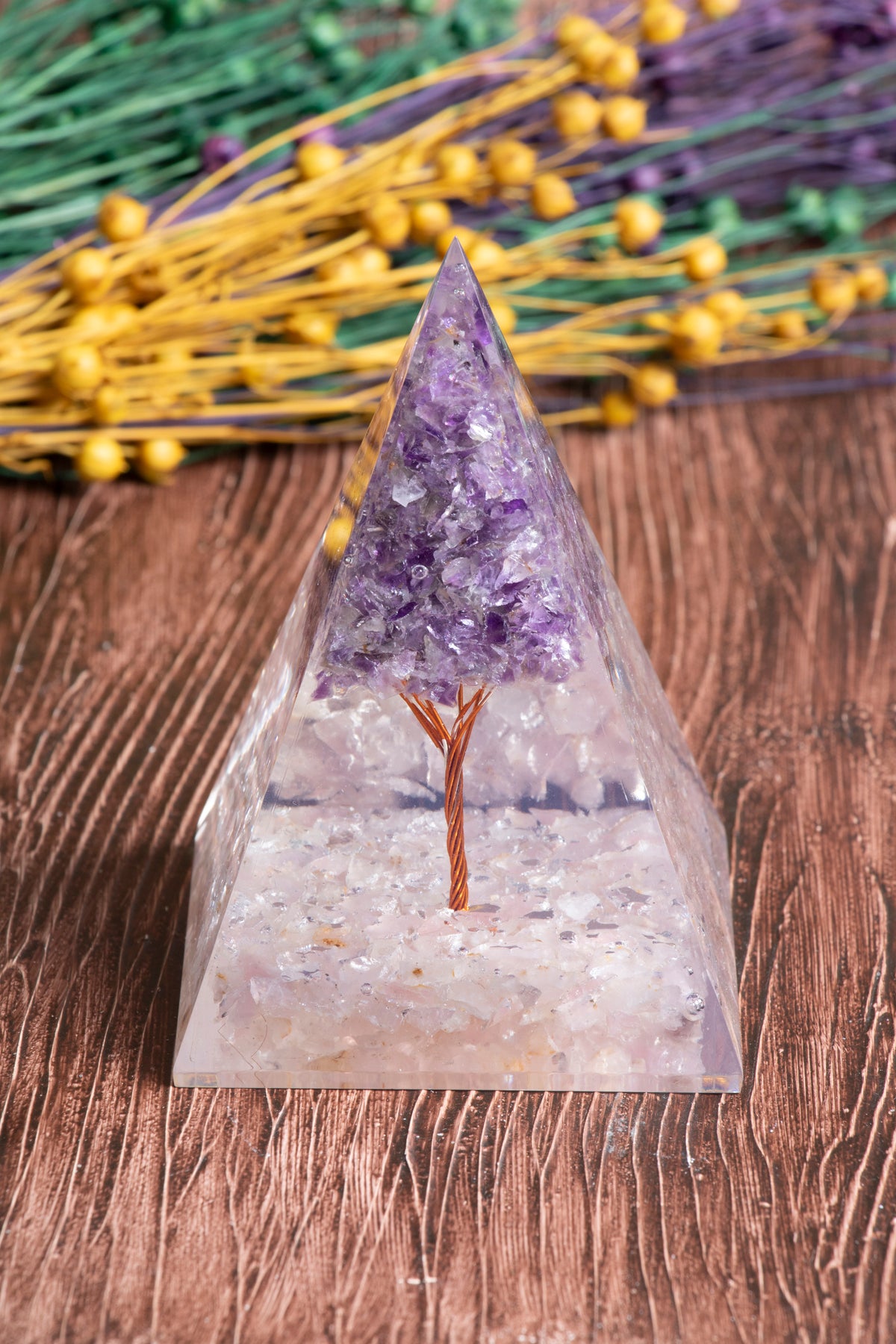 Image of Sertifikalı Pembe Kuvars - Ametist Doğal Taş Aşk Frekans Piramidi S.K: 0029