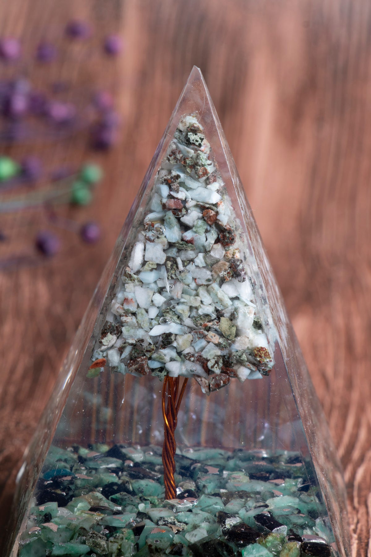 Image of Sertifikalı Larimar - Zümrüt Doğal Taş Bütünsel Enerji Piramidi S.K: 0030