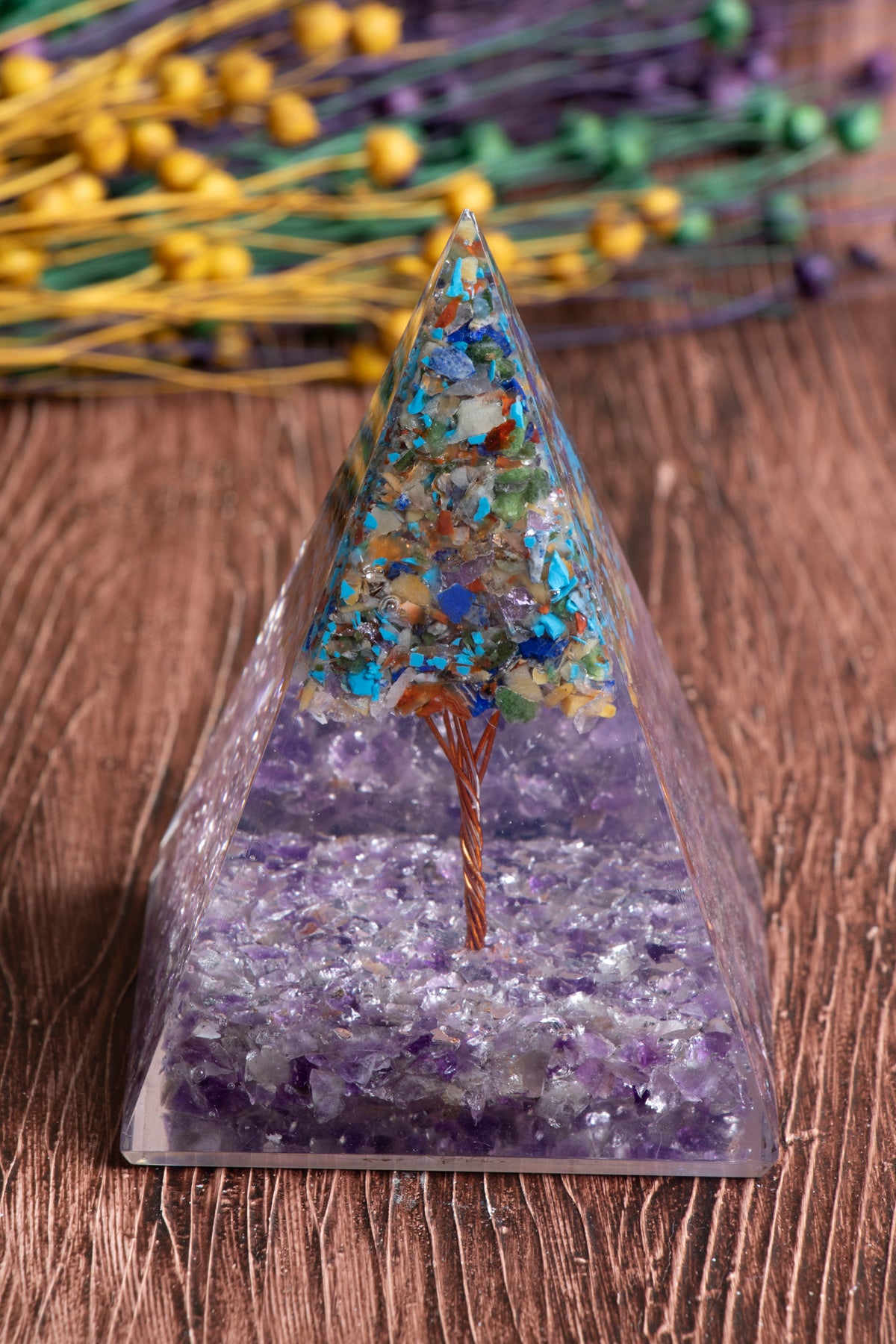 Image of Sertifikalı Ametist & Genel Çakra Ağaçlı Piramit S.K: 0033