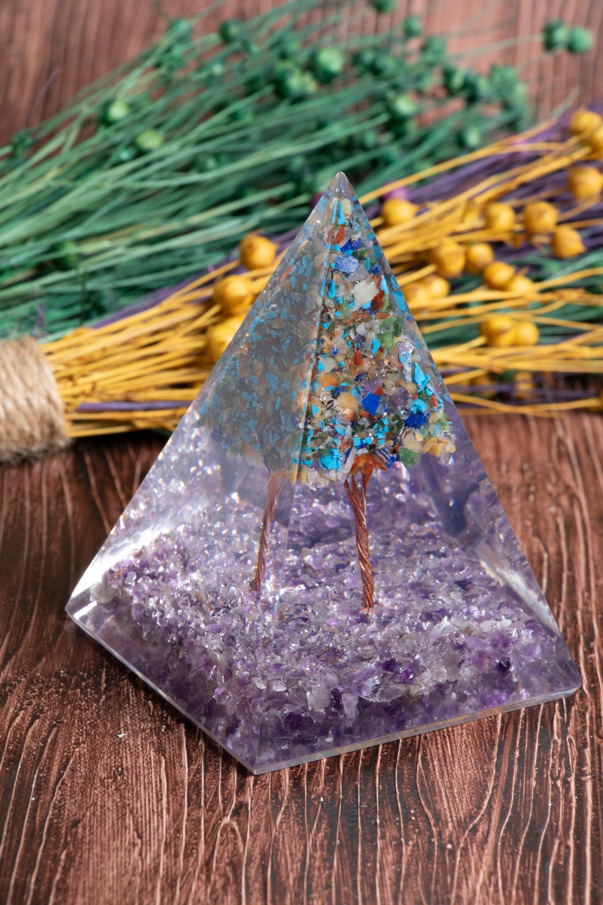 Image of Sertifikalı Ametist & Genel Çakra Ağaçlı Piramit S.K: 0033
