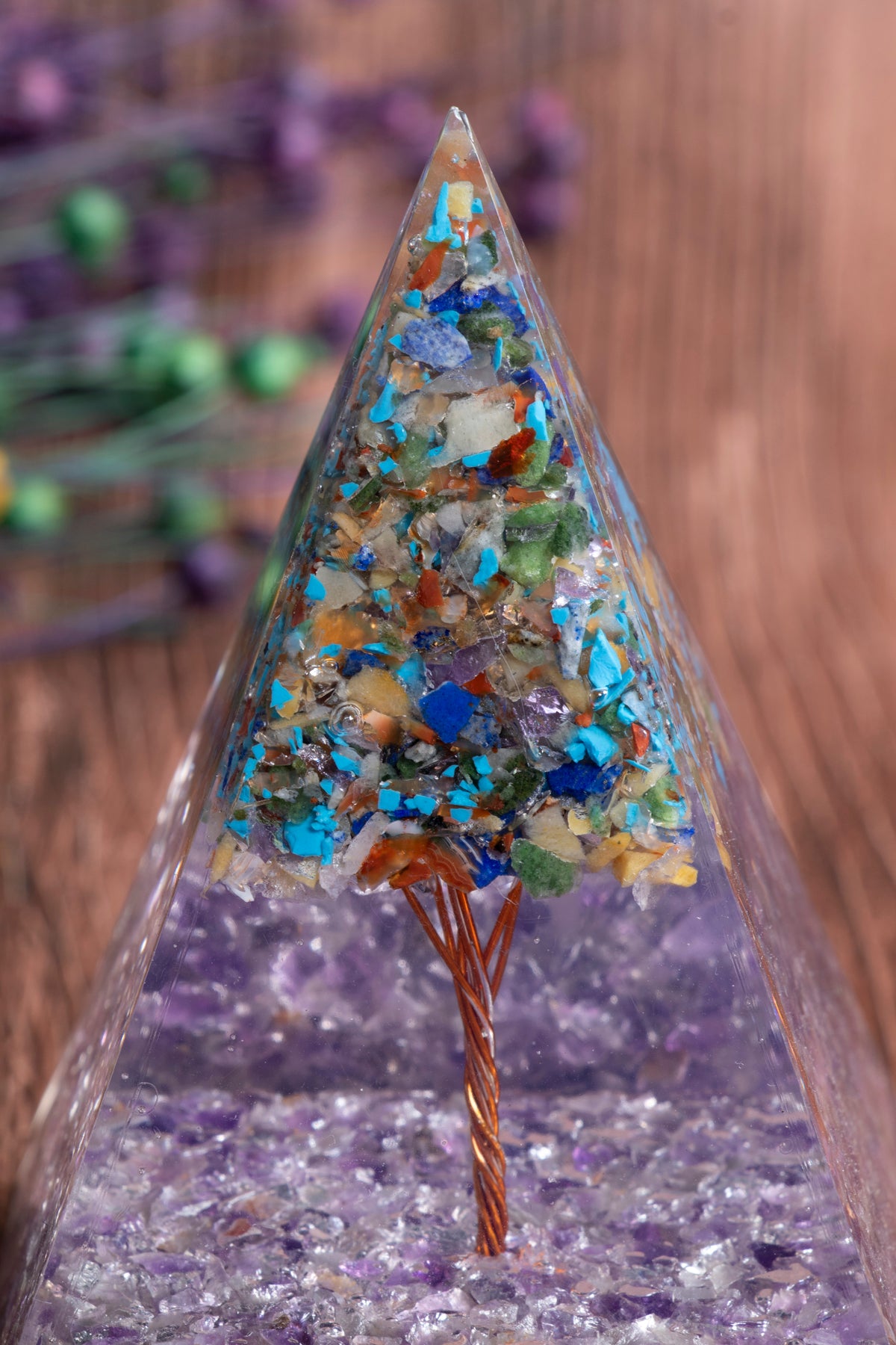 Image of Sertifikalı Ametist & Genel Çakra Ağaçlı Piramit S.K: 0033