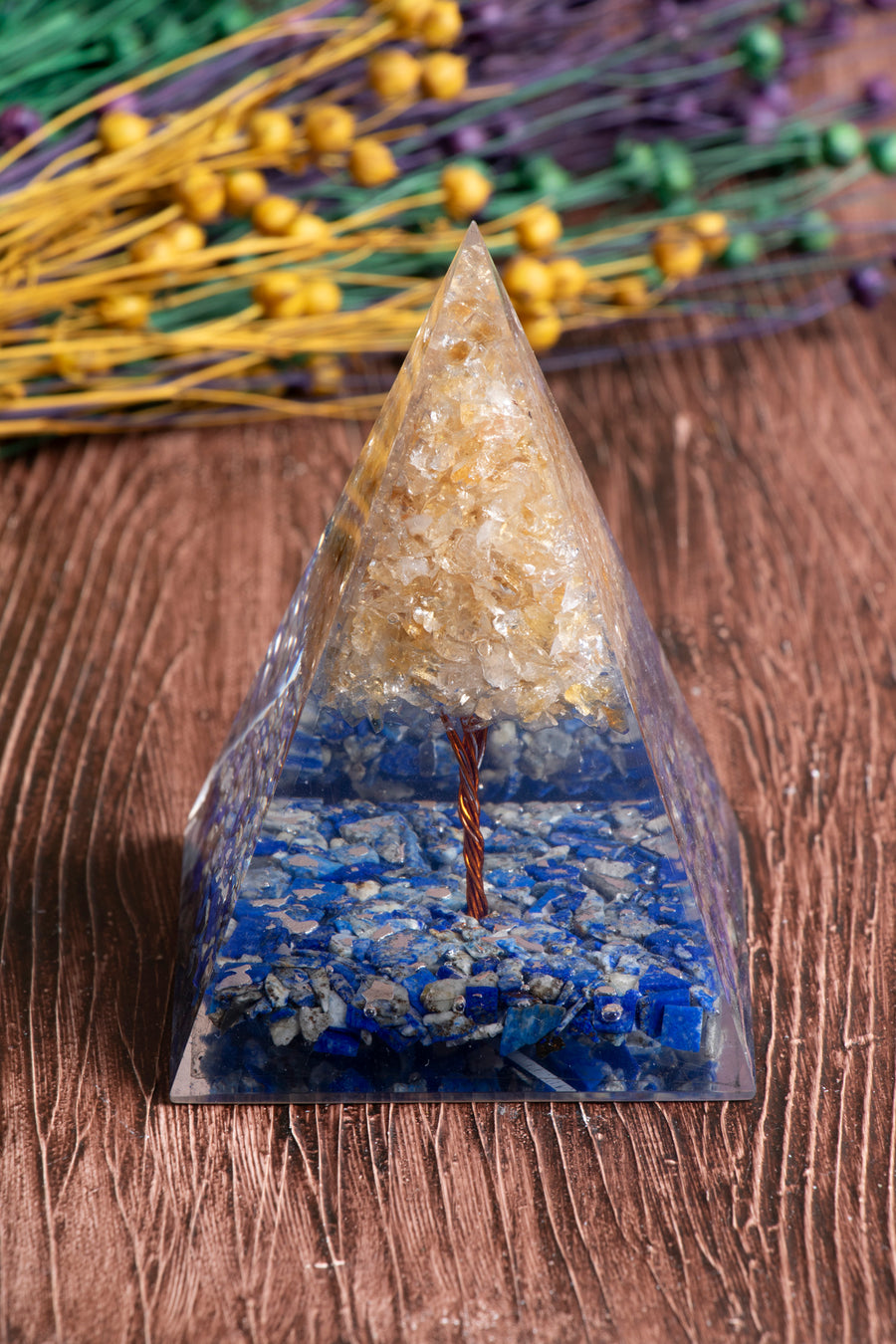 Sertifikalı Lapis Lazuli - Sitrin Ağaçlı Piramit Vizyon Piramidi  S.K:0036