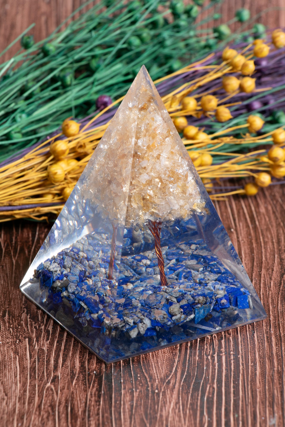 Image of Sertifikalı Lapis Lazuli - Sitrin Ağaçlı Piramit Vizyon Piramidi  S.K:0036