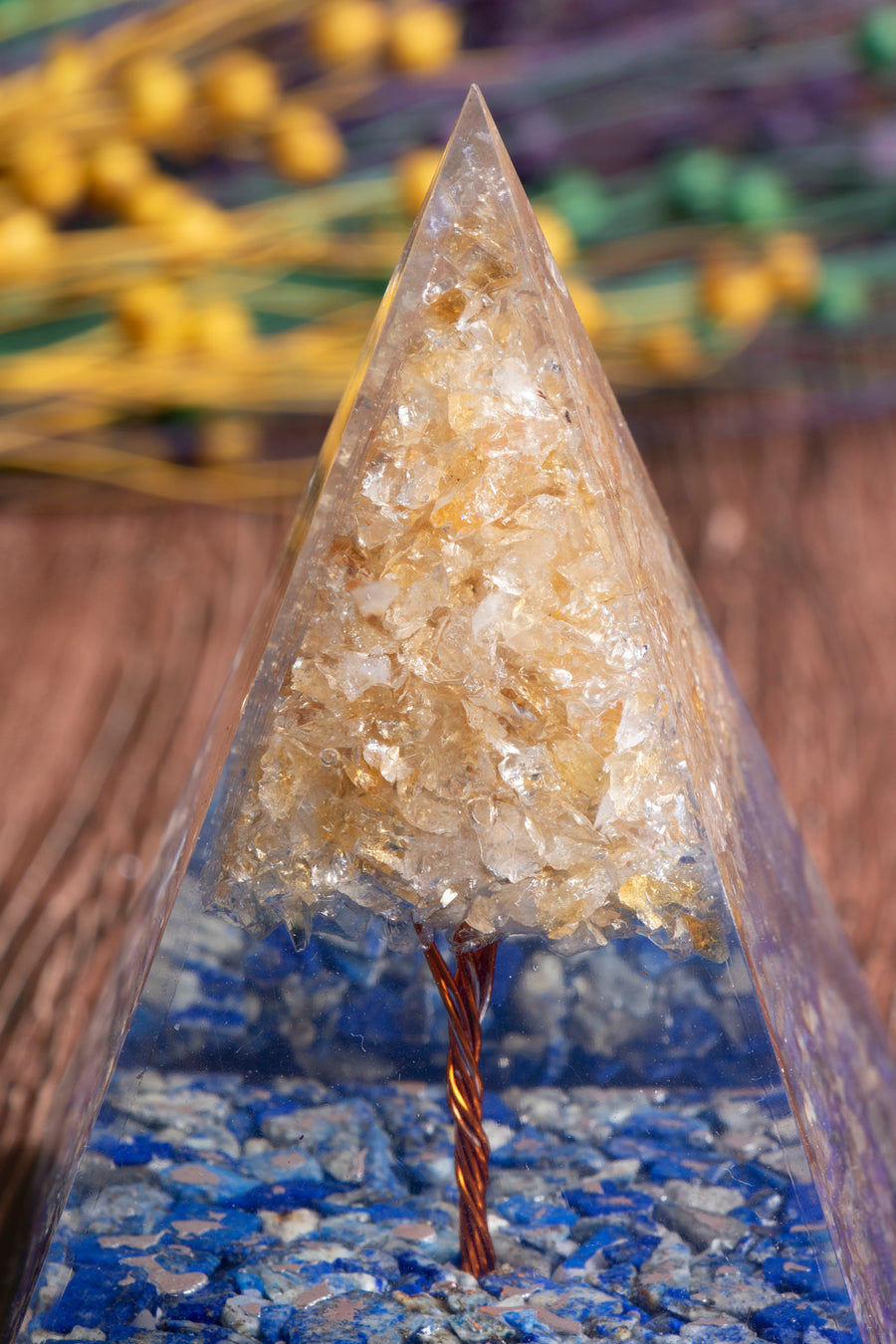 Sertifikalı Lapis Lazuli - Sitrin Ağaçlı Piramit Vizyon Piramidi  S.K:0036