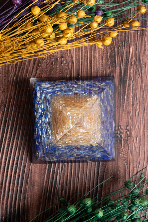 Sertifikalı Lapis Lazuli - Sitrin Ağaçlı Piramit Vizyon Piramidi  S.K:0036
