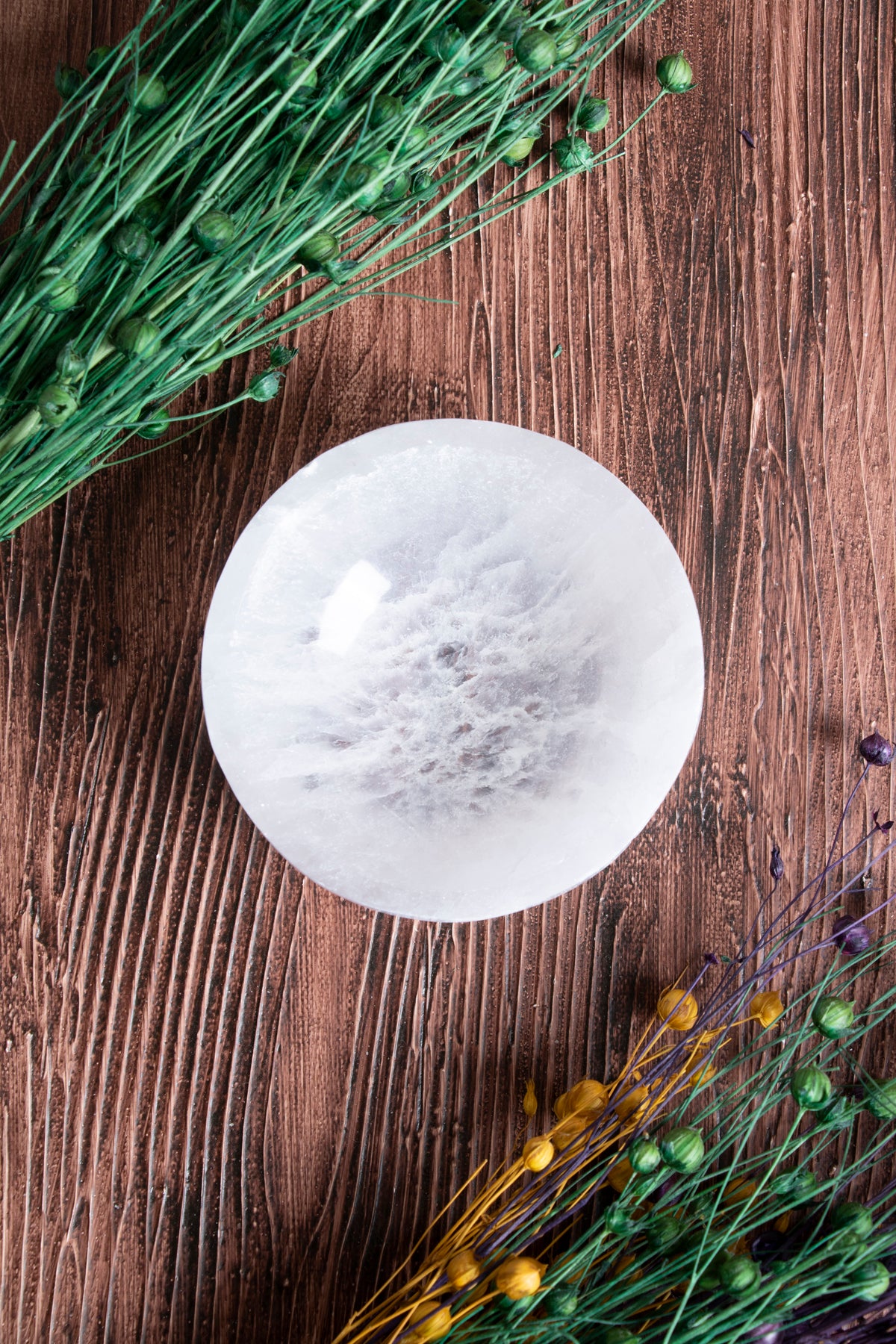 Image of Sertifikalı Yuvarlak Selenit Doğal Taş Enerji Temizleme Tabağı S.K: 0055