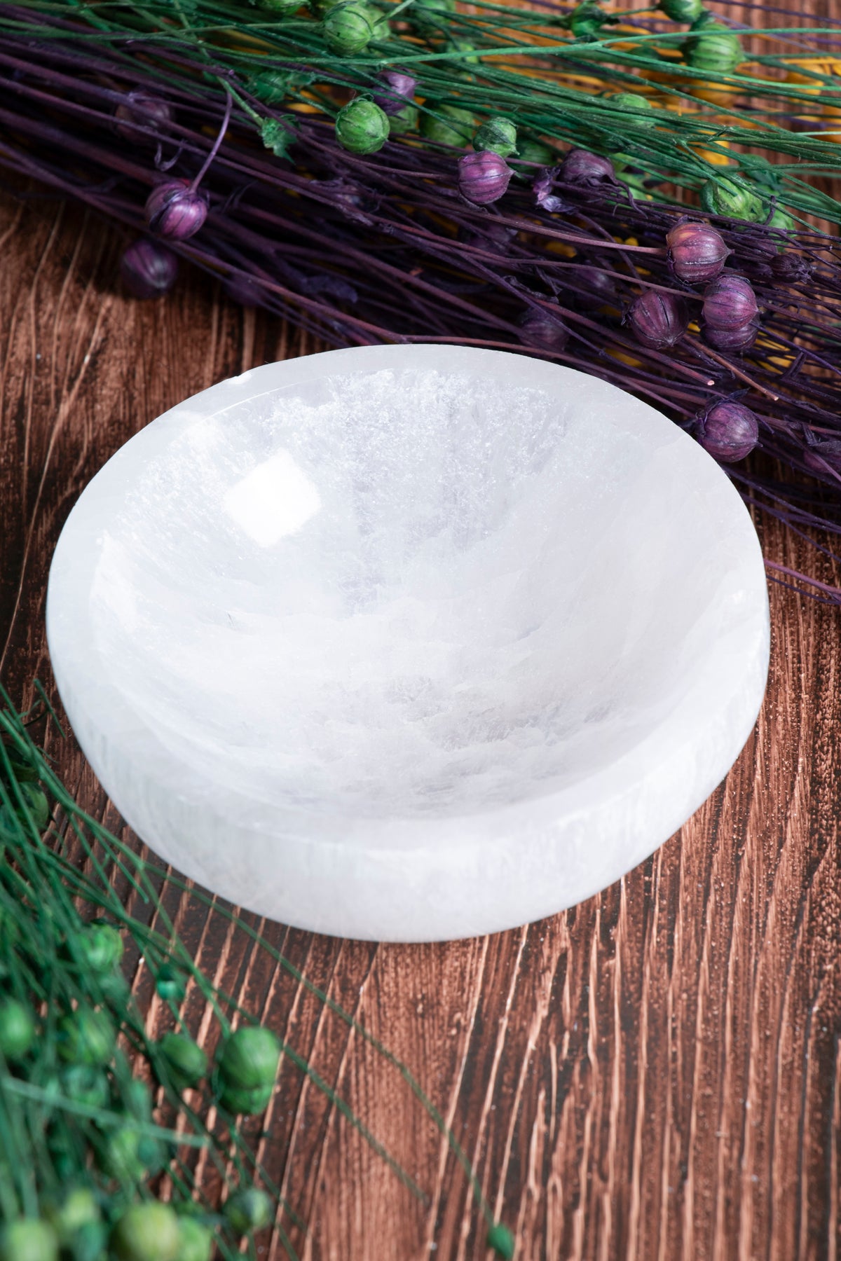 Image of Sertifikalı Yuvarlak Selenit Doğal Taş Enerji Temizleme Tabağı S.K: 0055