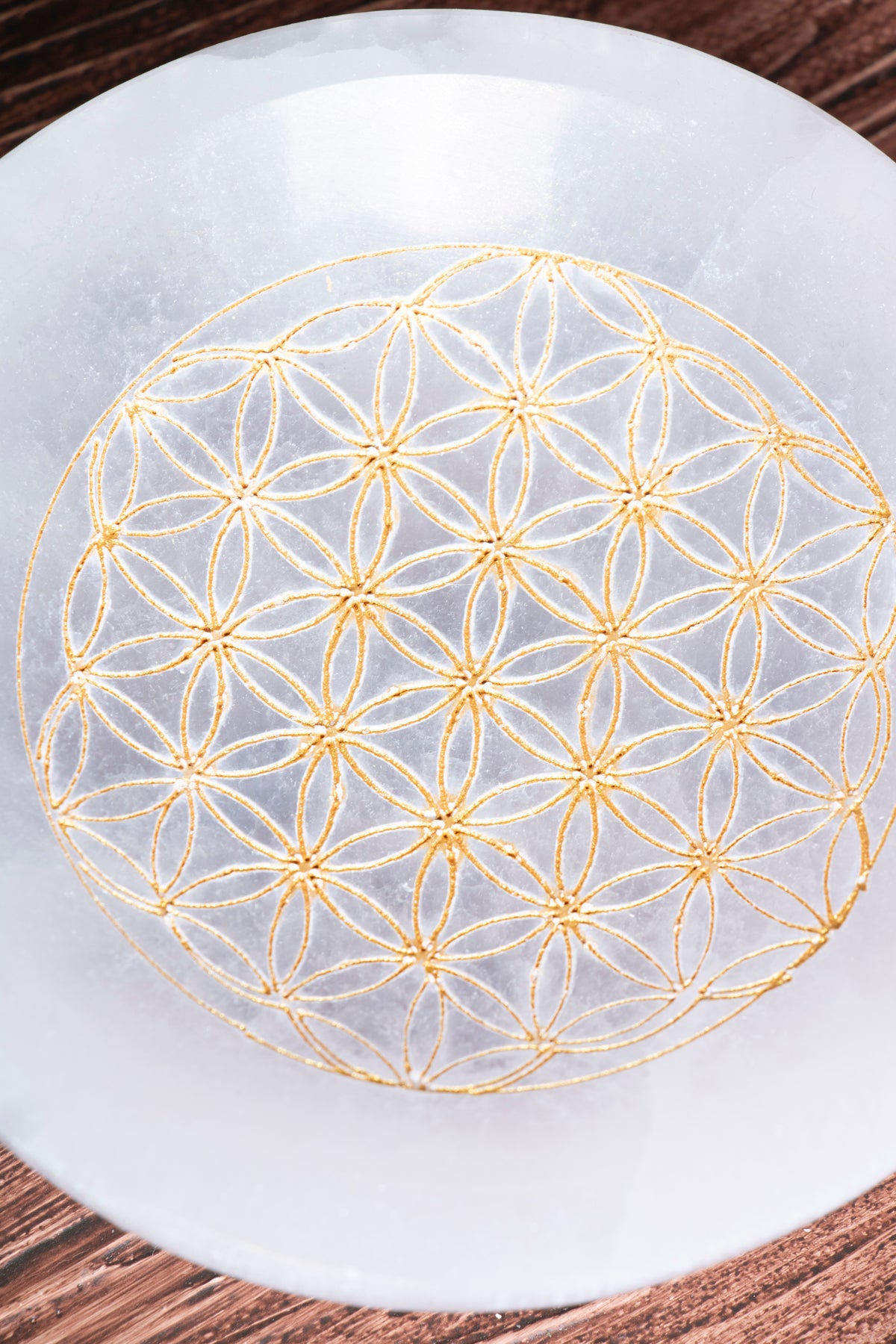 Image of Sertifikalı Selenit Doğal Taş Altın Renkli Motifli Enerji Temizleme Tabağı S.K: 0056