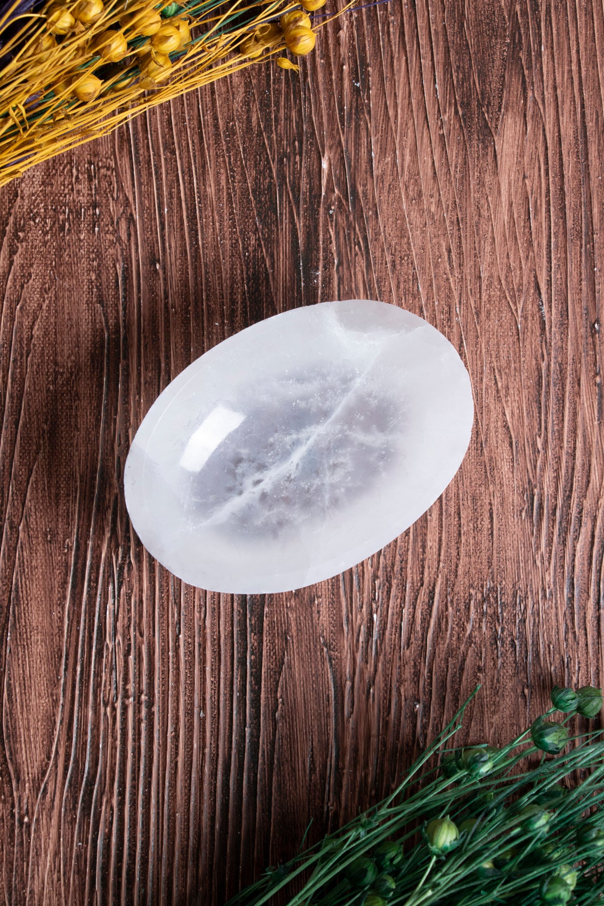 Image of Seryifikalı Doğal Taş Selenit Kolye - Bileklik Tabağı (Elips Selenit Tabak no.2) S.K: 0075