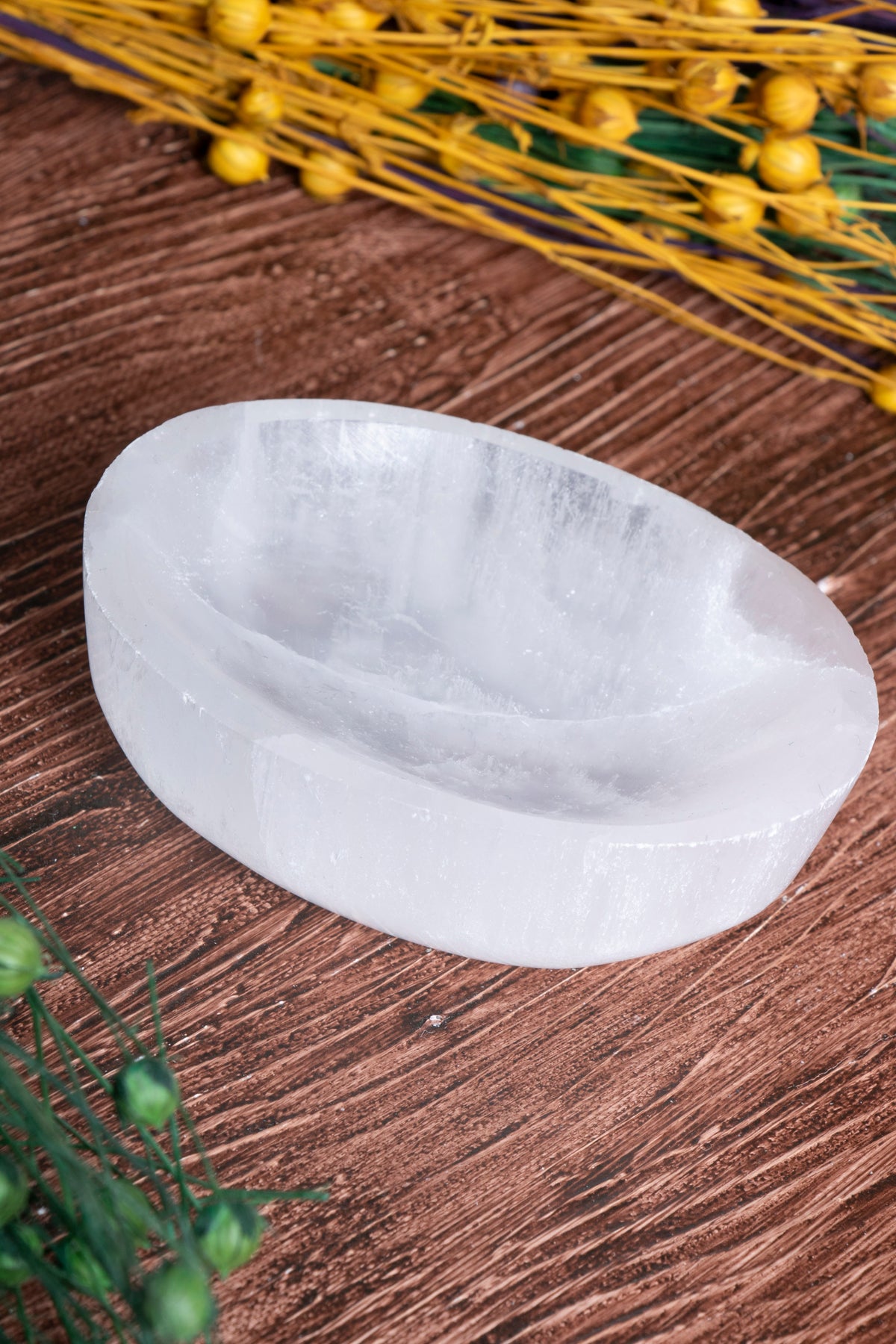 Image of Seryifikalı Doğal Taş Selenit Kolye - Bileklik Tabağı (Elips Selenit Tabak no.2) S.K: 0075