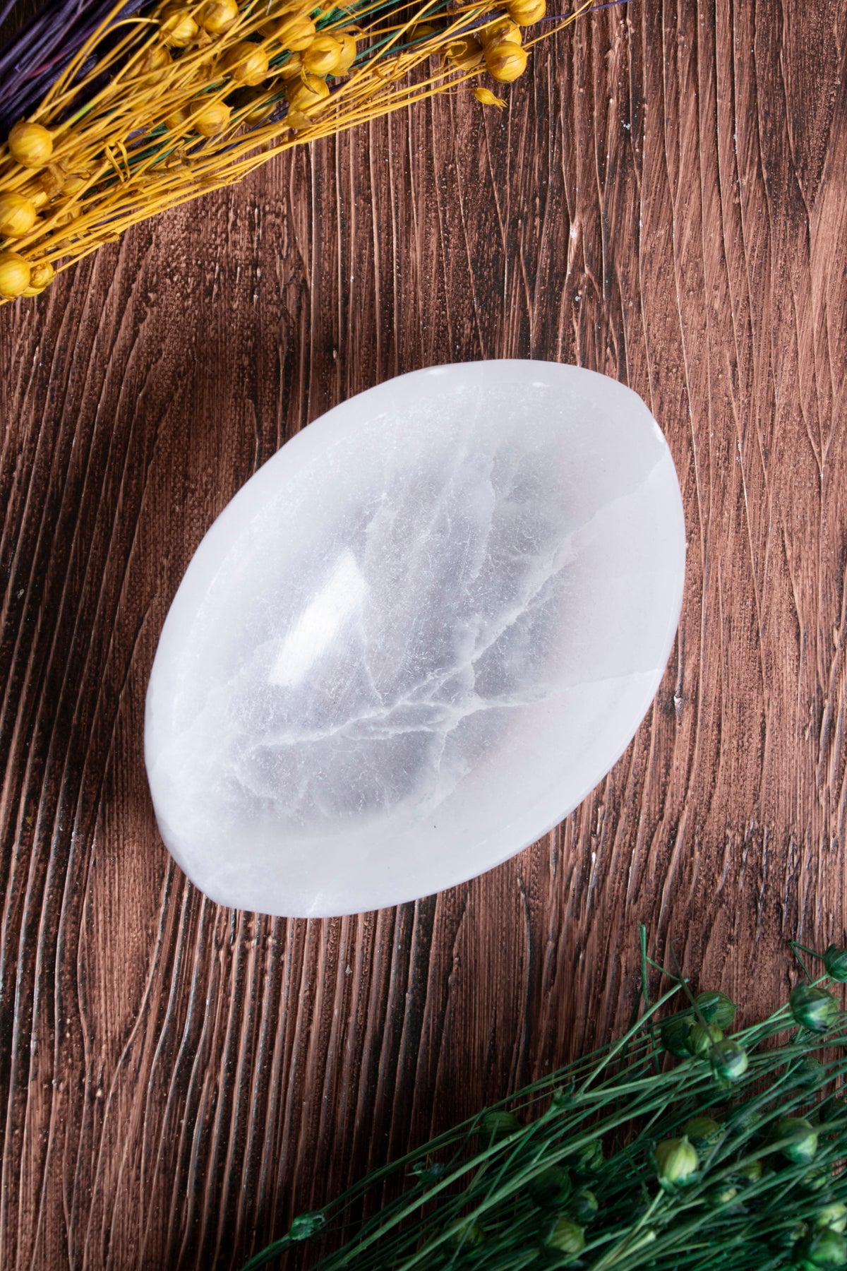 Image of Sertifikalı Selenit Doğal Taş Kolye - Bileklik Enerji Banyosu (Elips Selenit Tabak no.4) S.K: 0077