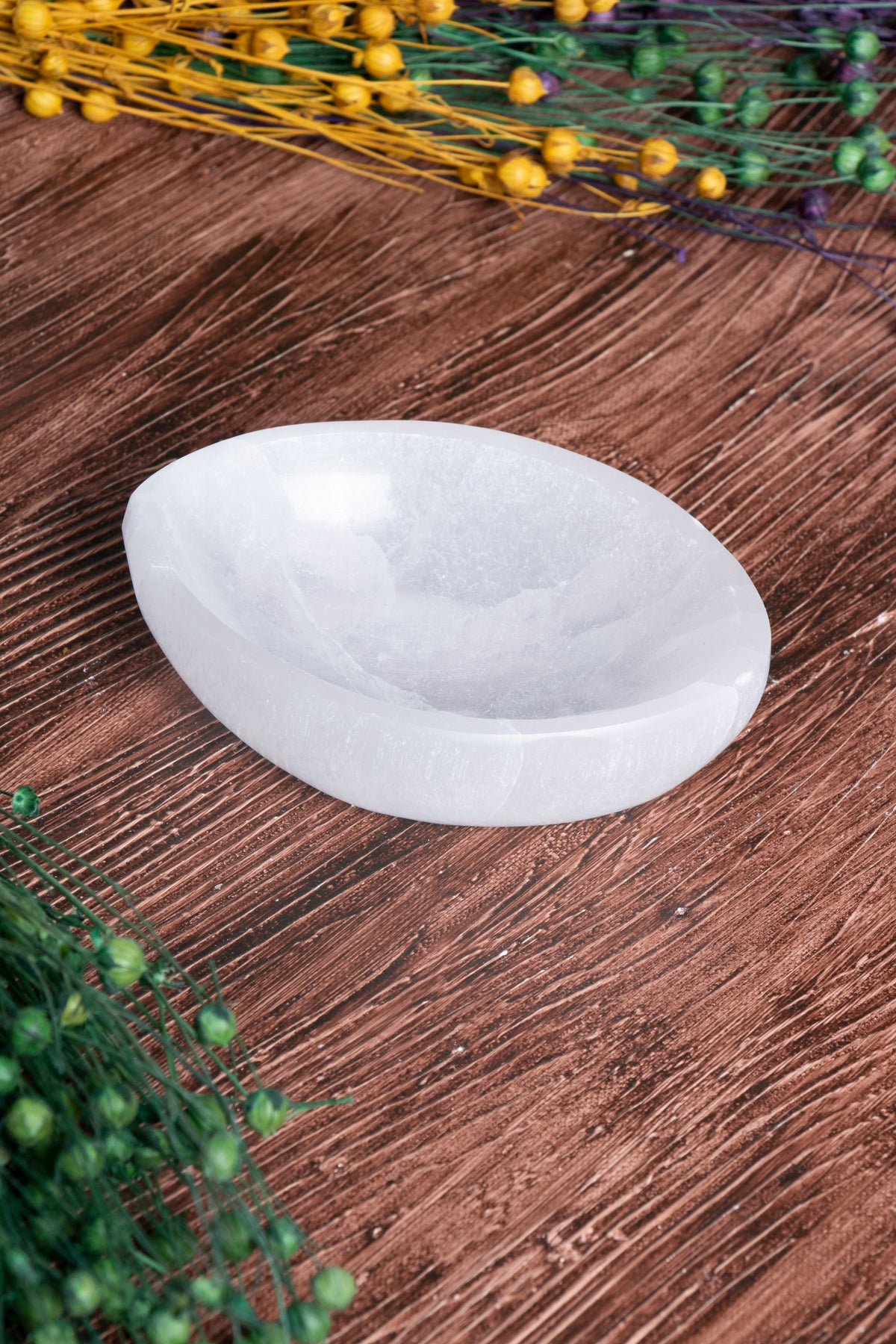 Image of Sertifikalı Selenit Doğal Taş Kolye - Bileklik Enerji Banyosu (Elips Selenit Tabak no.4) S.K: 0077