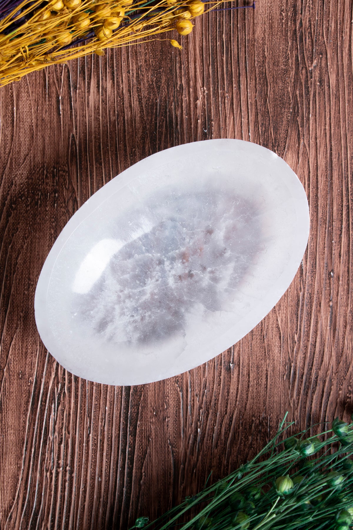 Image of Sertifikalı Selenit Doğal Taş Kolye - Bileklik Enerji Banyosu (Elips Selenit Tabak no.5) S.K: 0078