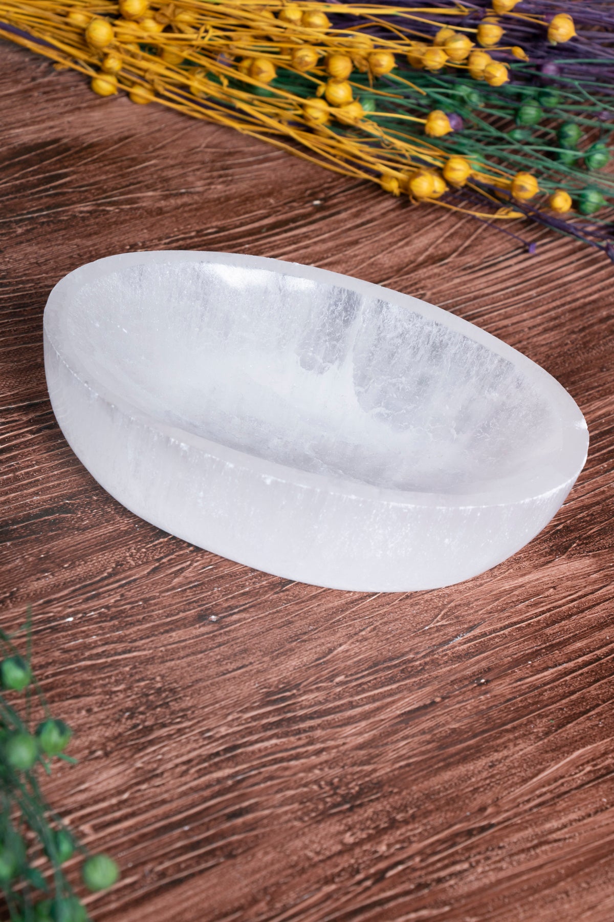 Image of Sertifikalı Selenit Doğal Taş Kolye - Bileklik Enerji Banyosu (Elips Selenit Tabak no.5) S.K: 0078