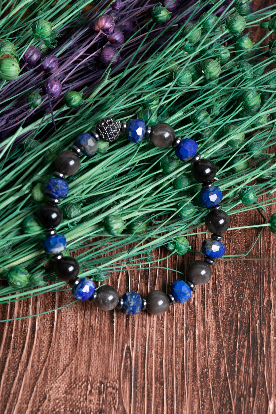 Sertifikalı Lapis Lazuli Obsidyen Hematit Doğal Taş Bileklik