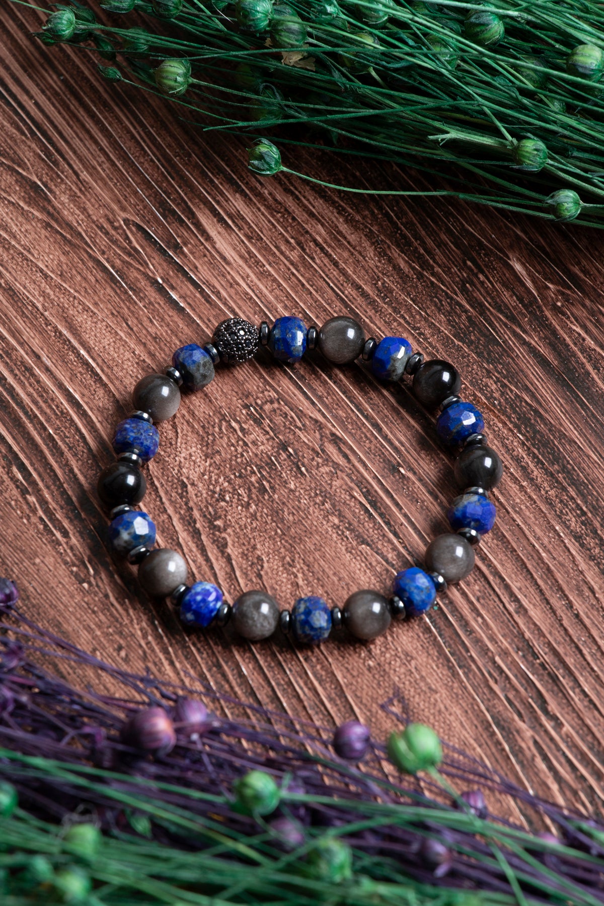 Image of Sertifikalı Lapis Lazuli Obsidyen Hematit Doğal Taş Bileklik