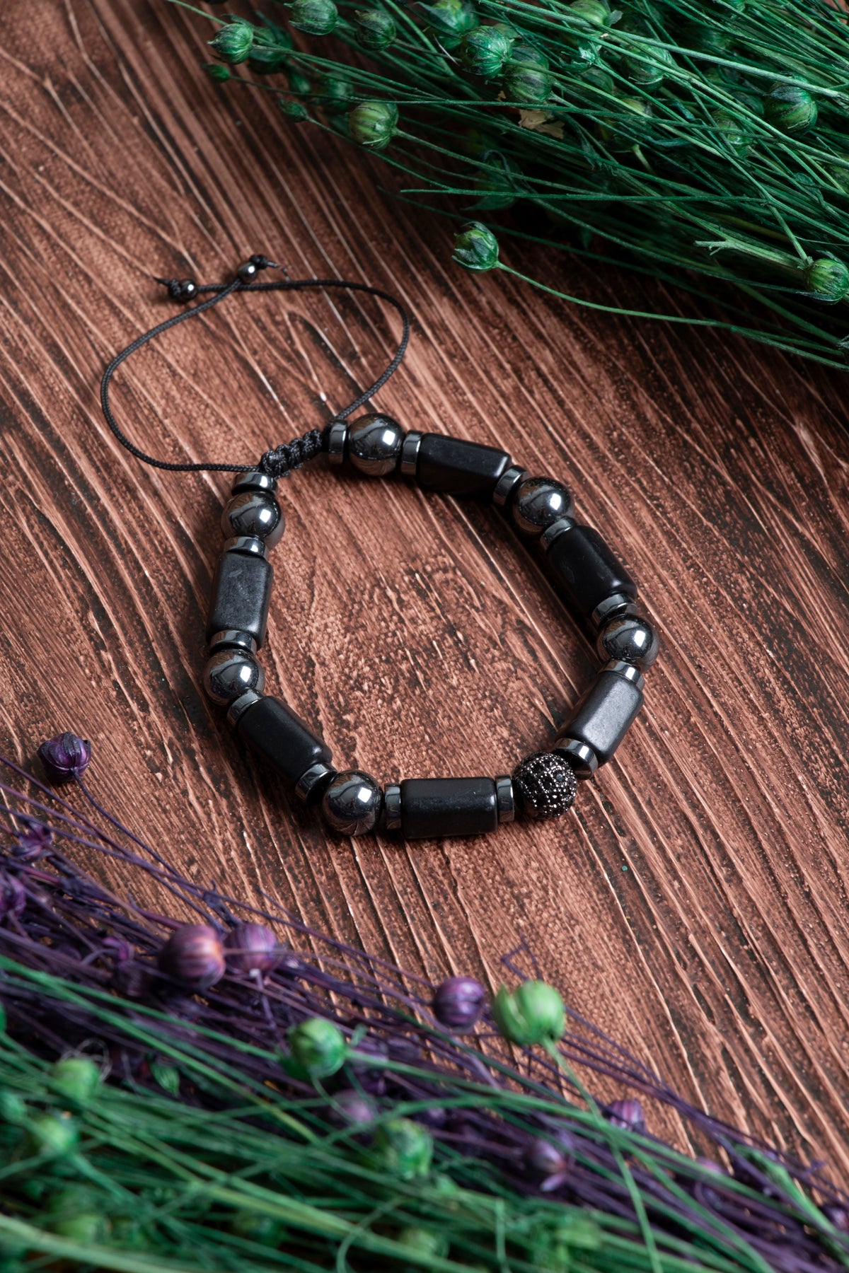 Image of Sertifikalı Shungite Hematit Doğal Taş Makrome Bileklik