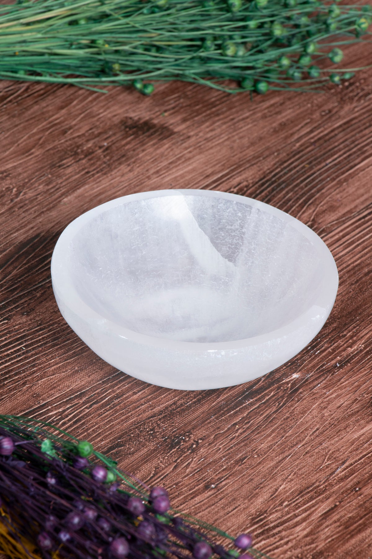 Image of Sertifikalı Selenit Doğal Taş Kolye - Bileklik Enerji İstasyonu (Yuvarlak Selenit Tabak no.4) S.K: 0083