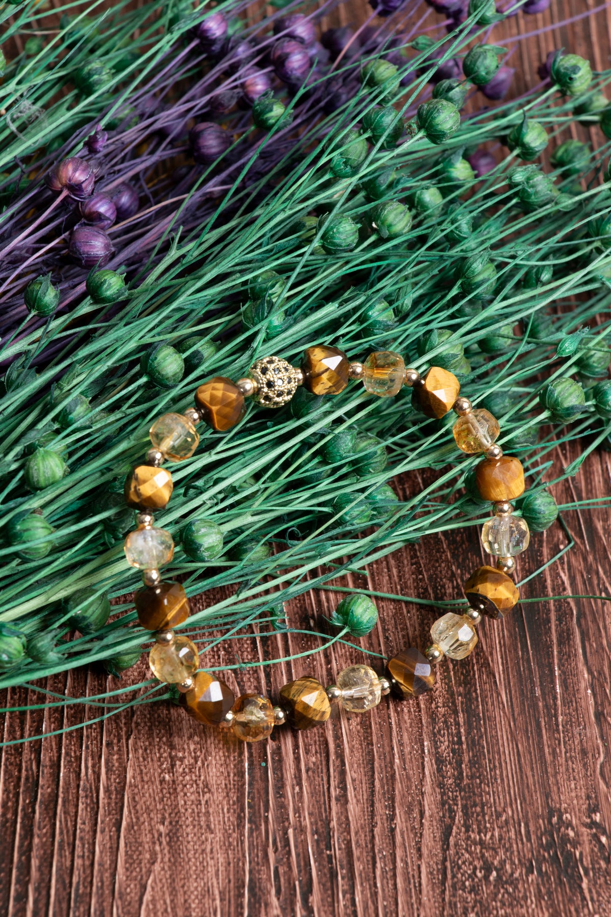 Image of Sertifikalı Kaplan Gözü Fasetli Sitrin Zirkon Aparatlı Doğal Taş Bileklik