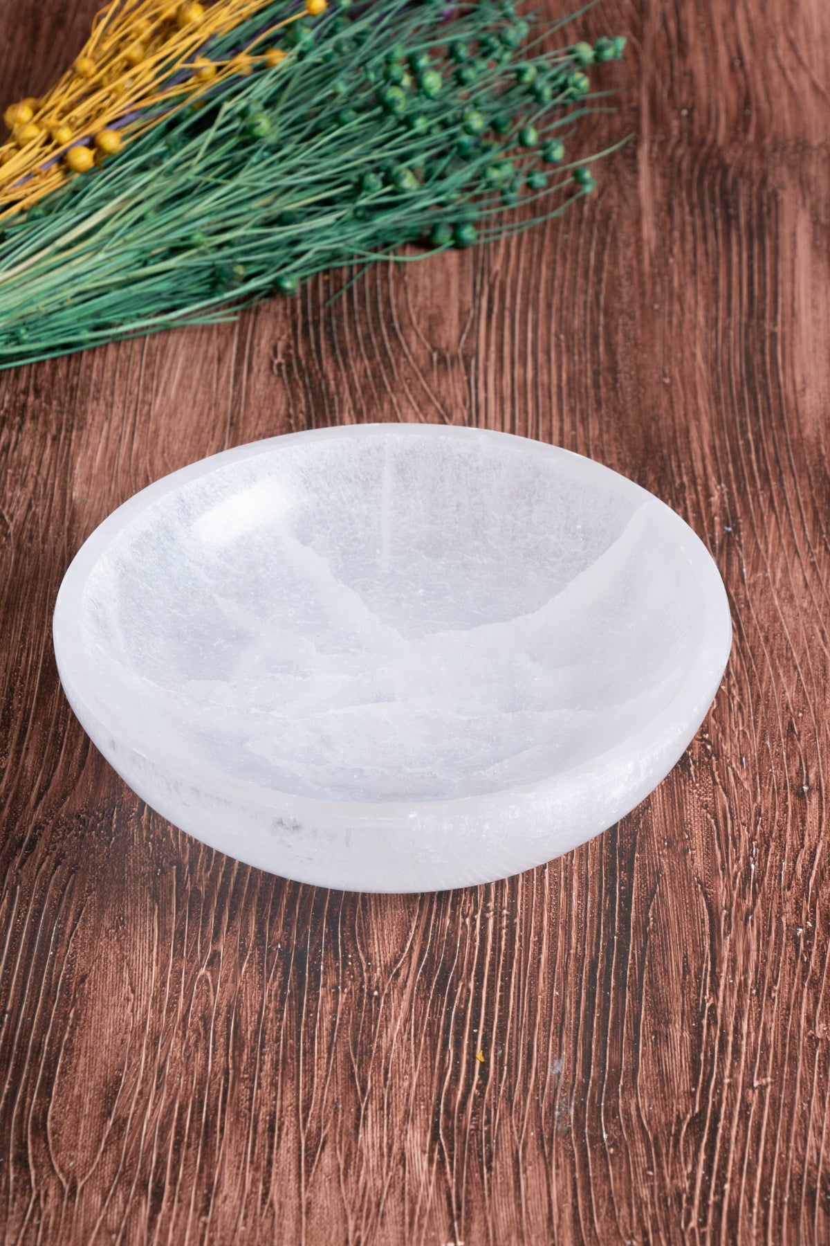 Image of Sertifikalı Selenit Doğal Taş Kolye - Bileklik Enerji Banyosu (Yuvarlak Selenit Tabak no.5) S.K: 0084