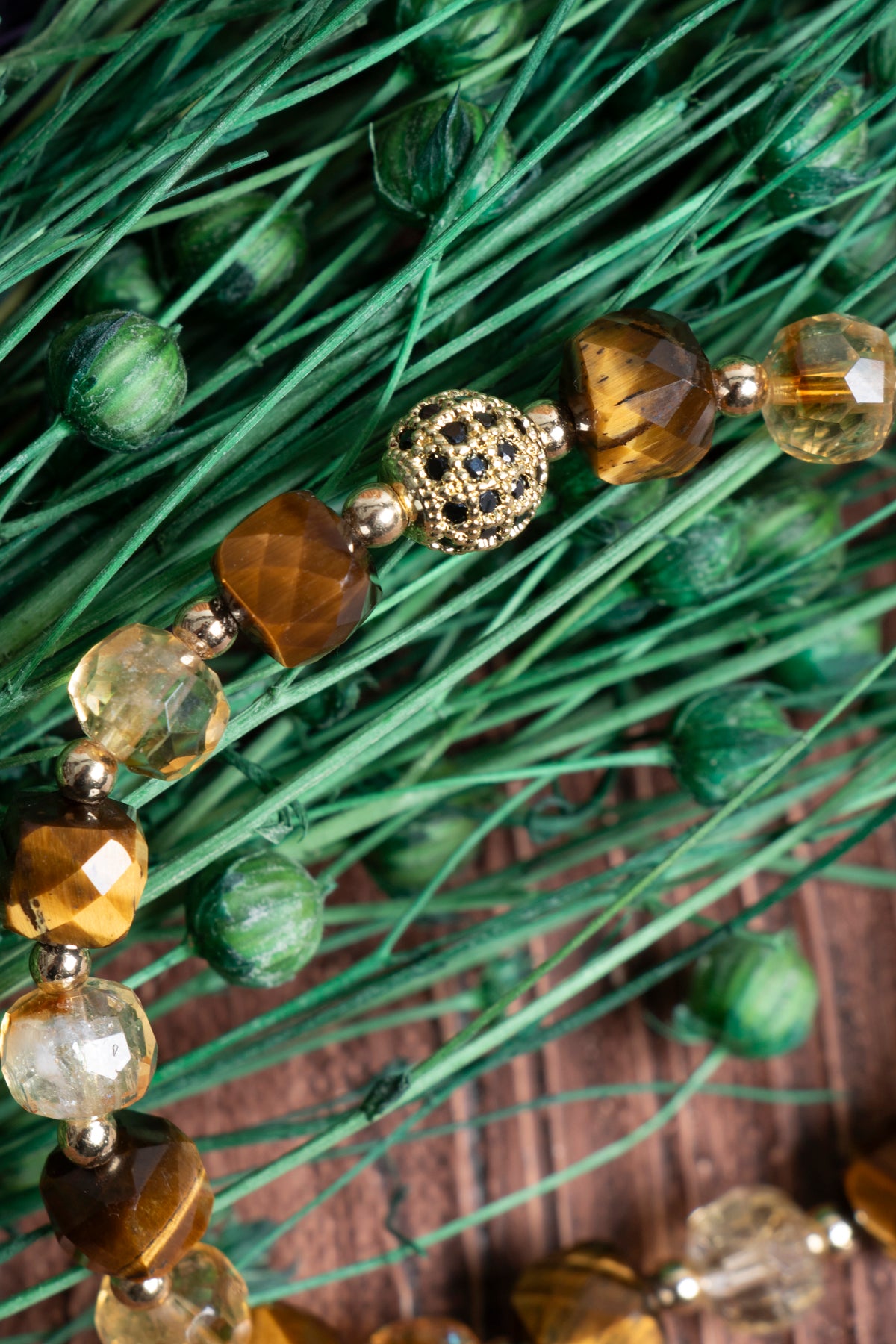 Image of Sertifikalı Kaplan Gözü Fasetli Sitrin Zirkon Aparatlı Doğal Taş Bileklik