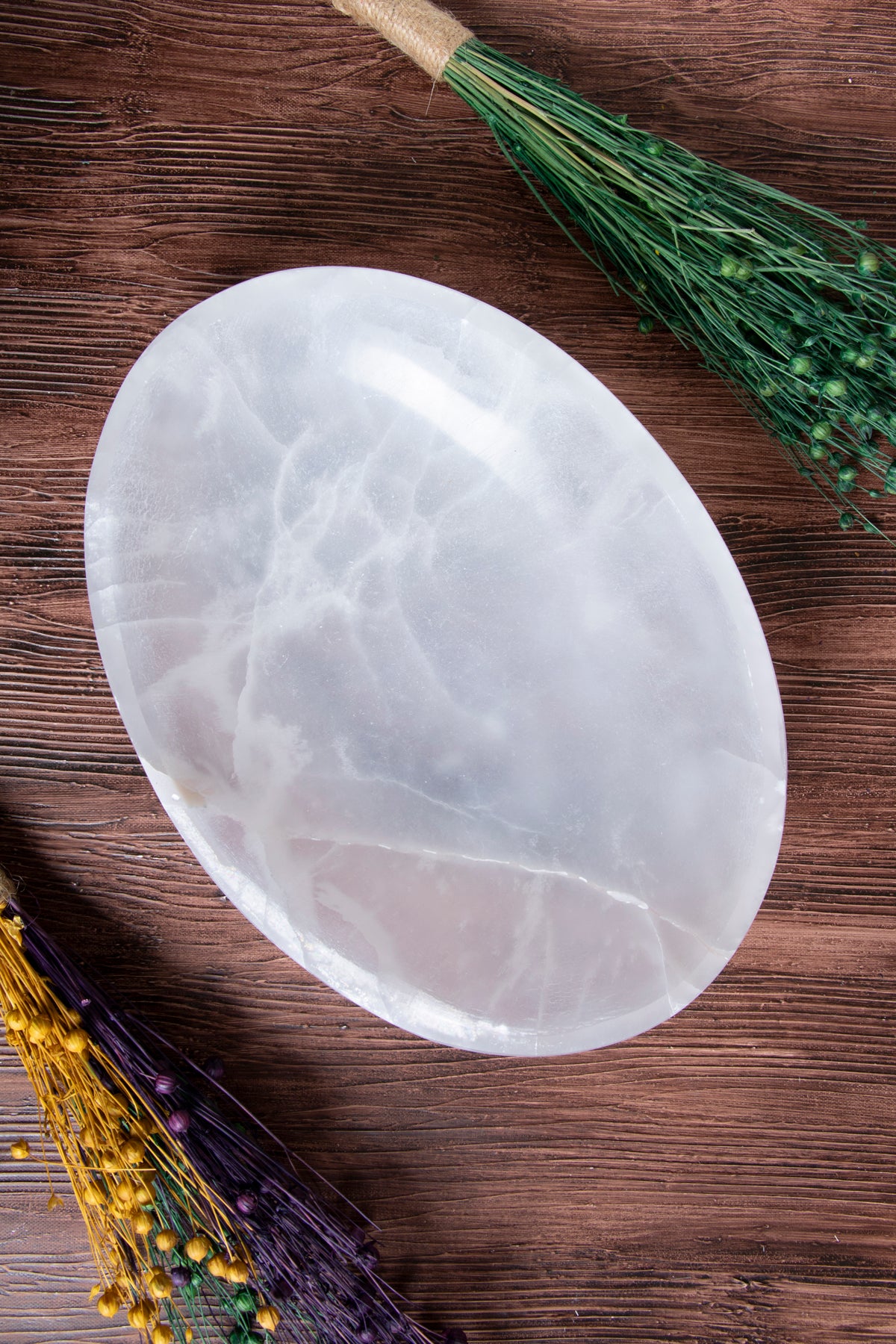 Image of Sertifikalı Selenit Doğal Taş Kolye - Bileklik Enerji İstasyonu (Selenit Elips Tabak no.7) S.K: 0085