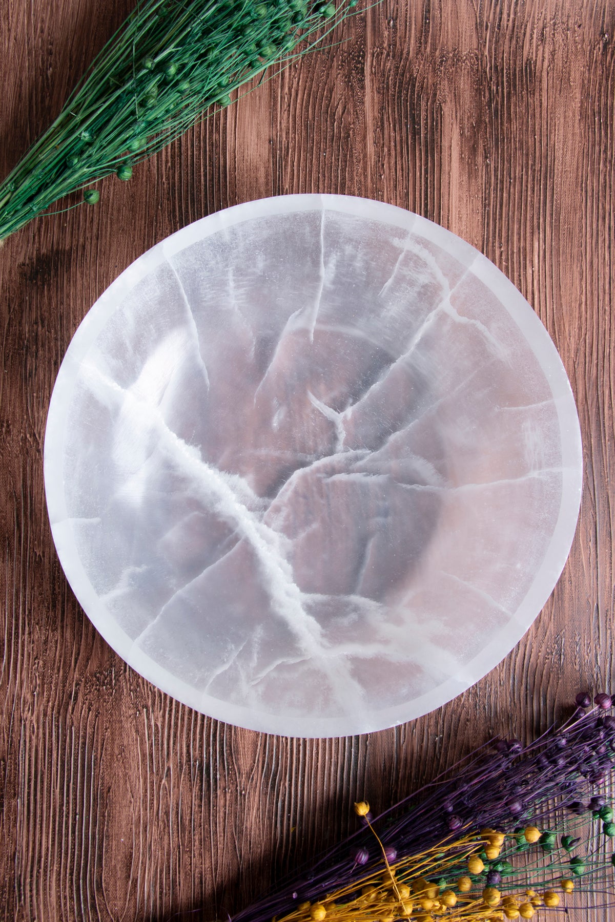 Image of Sertifikalı Selenit Doğal Taş Kolye - Bileklik Enerji İstasyonu (Yuvarlak Selenit Tabak no.6) S.K: 0086