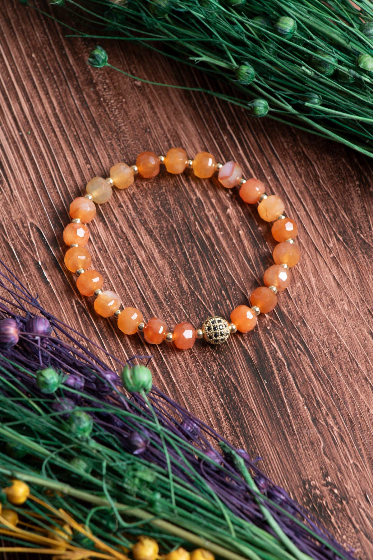 Image of Sertifikalı Karnelyan Akik Hematit Doğal Taş Zirkon Aparatlı Bileklik