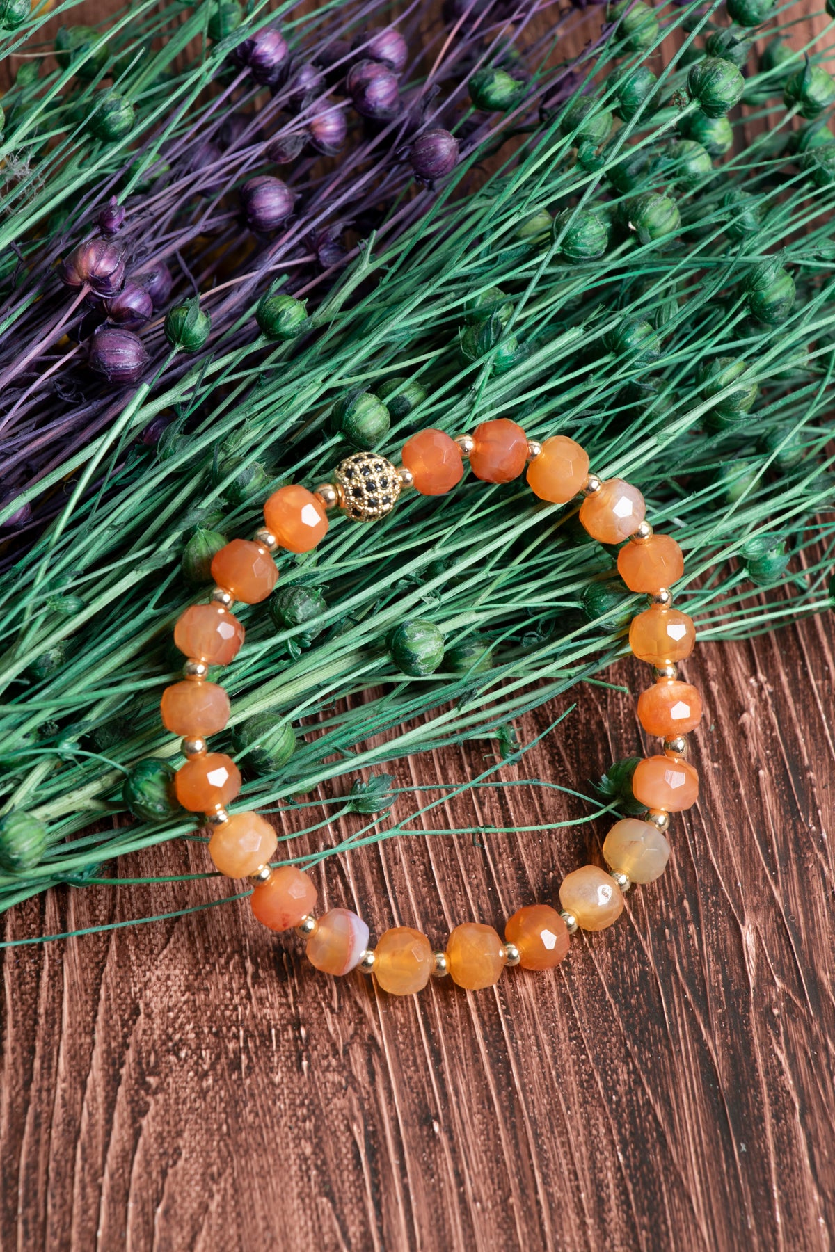 Image of Sertifikalı Karnelyan Akik Hematit Doğal Taş Zirkon Aparatlı Bileklik