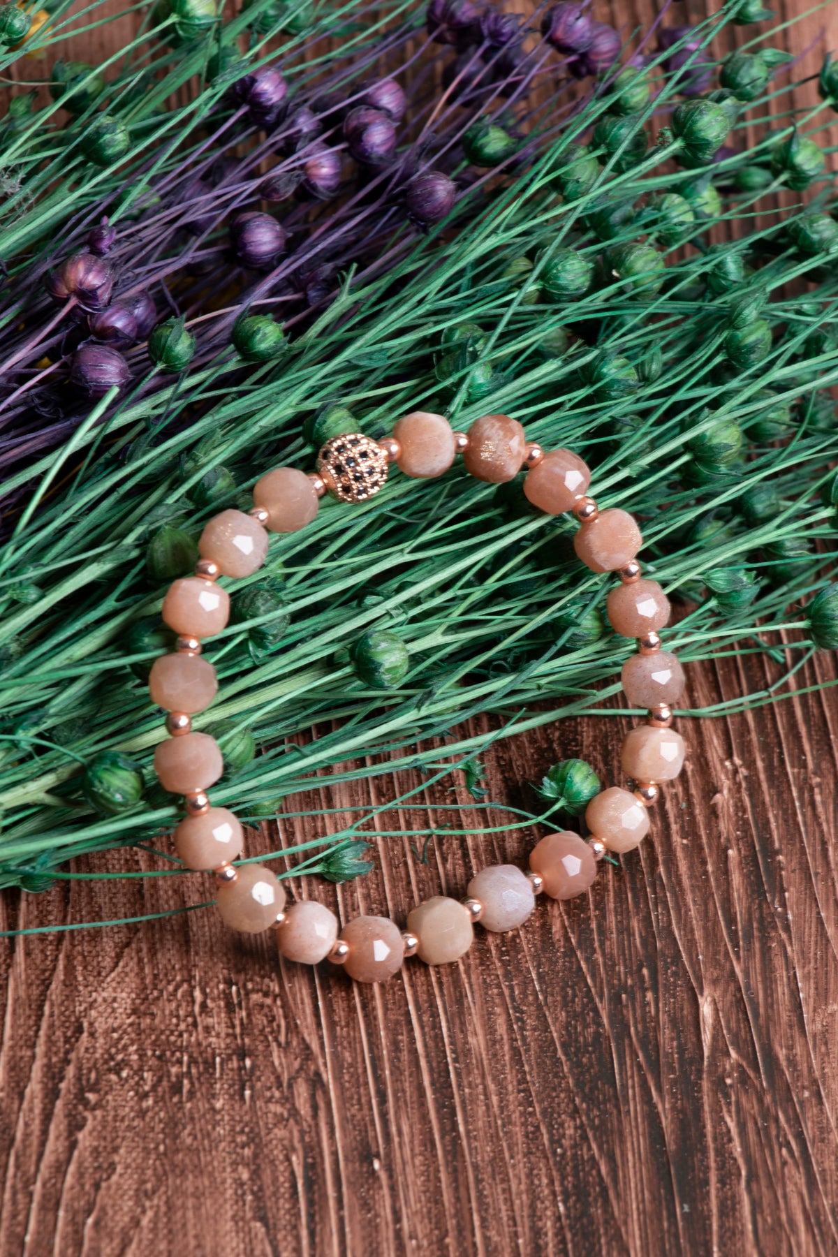 Image of Sertifikalı Güneş Taşı Hematit Zirkon Aparatlı Doğal Taş Bileklik