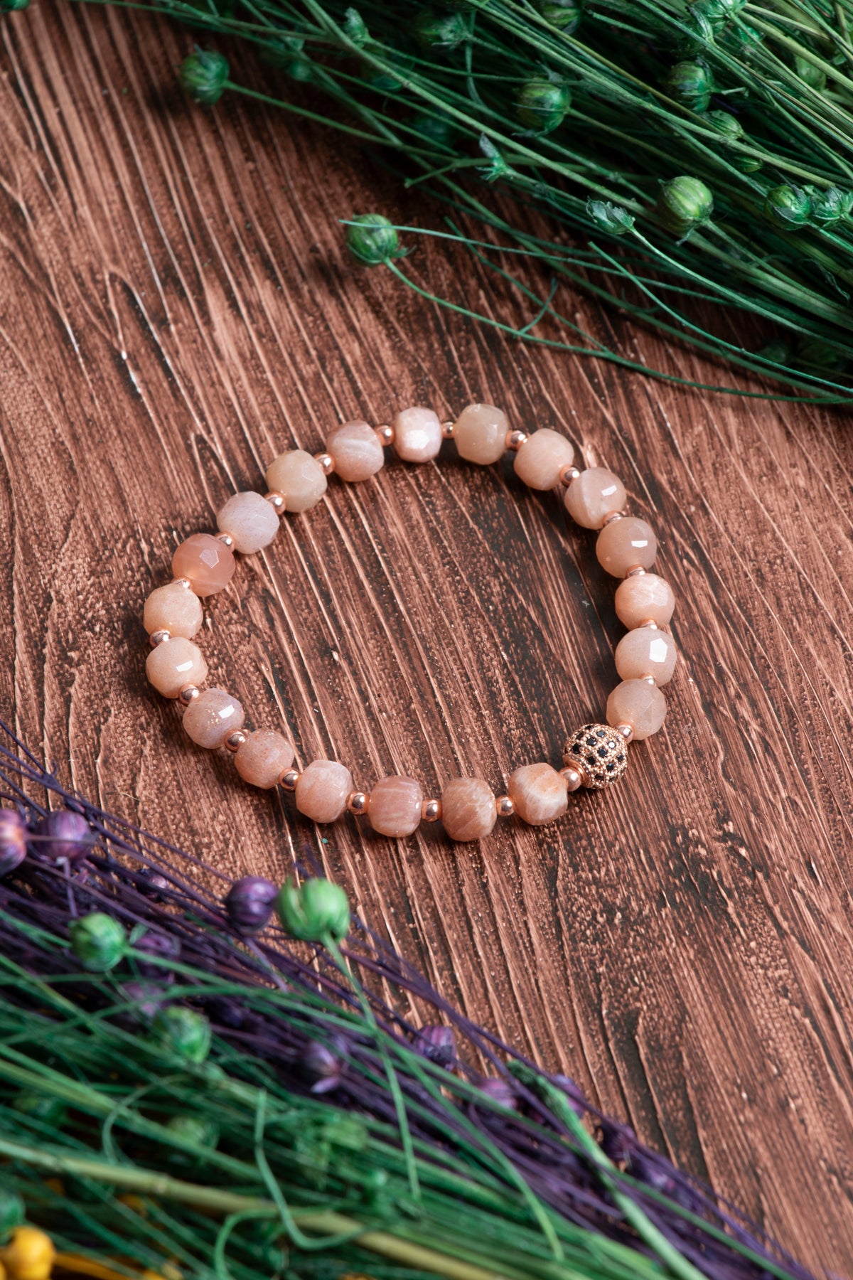 Image of Sertifikalı Güneş Taşı Hematit Zirkon Aparatlı Doğal Taş Bileklik