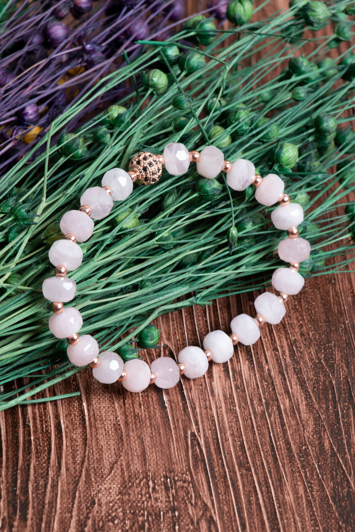 Image of Sertifikalı Pembe Kuvars Hematit Doğal Taş Zirkon Aparatlı Bileklik