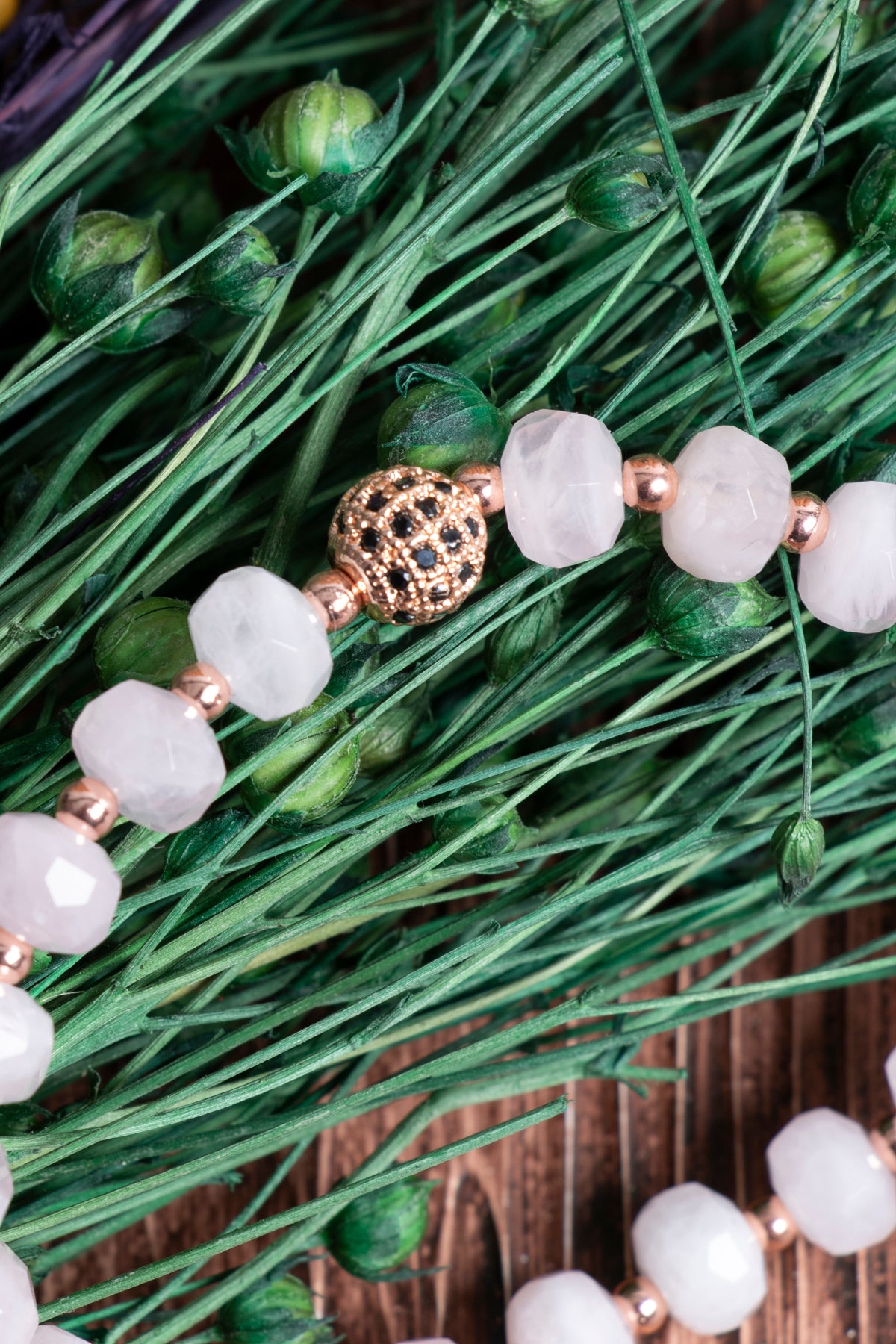 Image of Sertifikalı Pembe Kuvars Hematit Doğal Taş Zirkon Aparatlı Bileklik