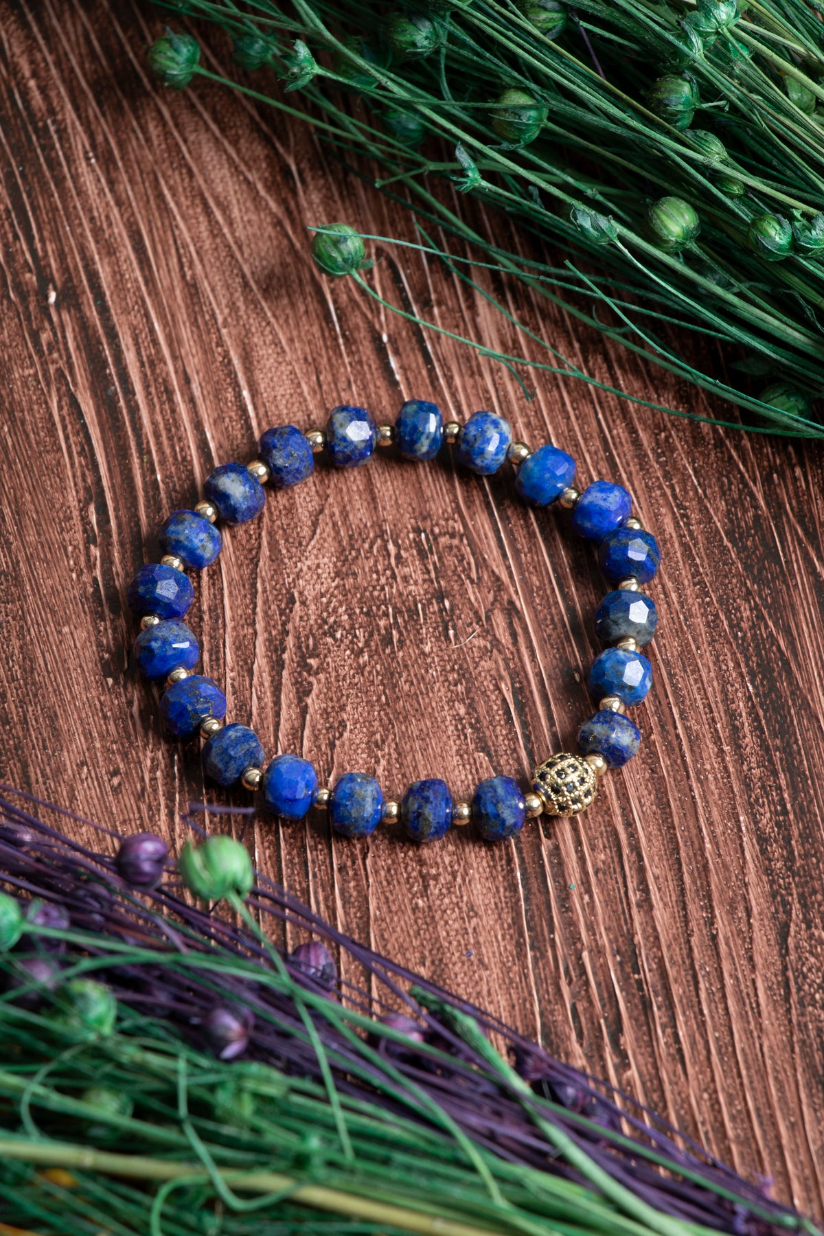 Sertifikalı Lapis Lazuli (Fasetli) Zirkon aparatlı Doğal Taş Bileklik