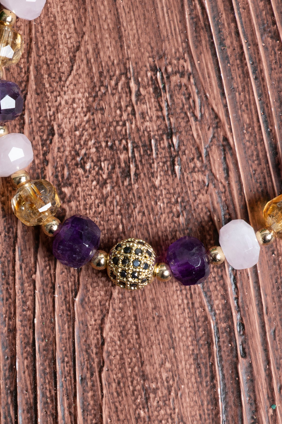 Image of Sertifikalı Pembe Kuvars Ametist Sitrin Hematit Doğal Taş Zirkon Aparatlı Bileklik