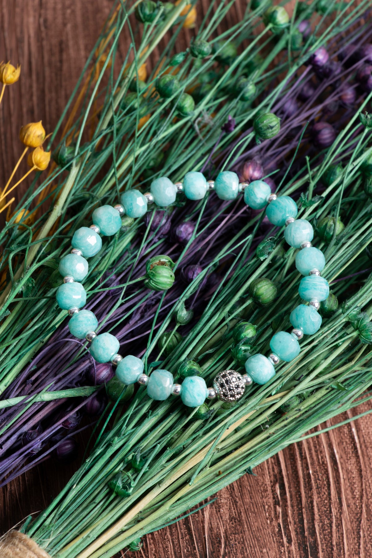 Image of Sertifikalı Amazonit (fasetli) Hematit Doğal Taş Zirkon Aparatlı Bileklik