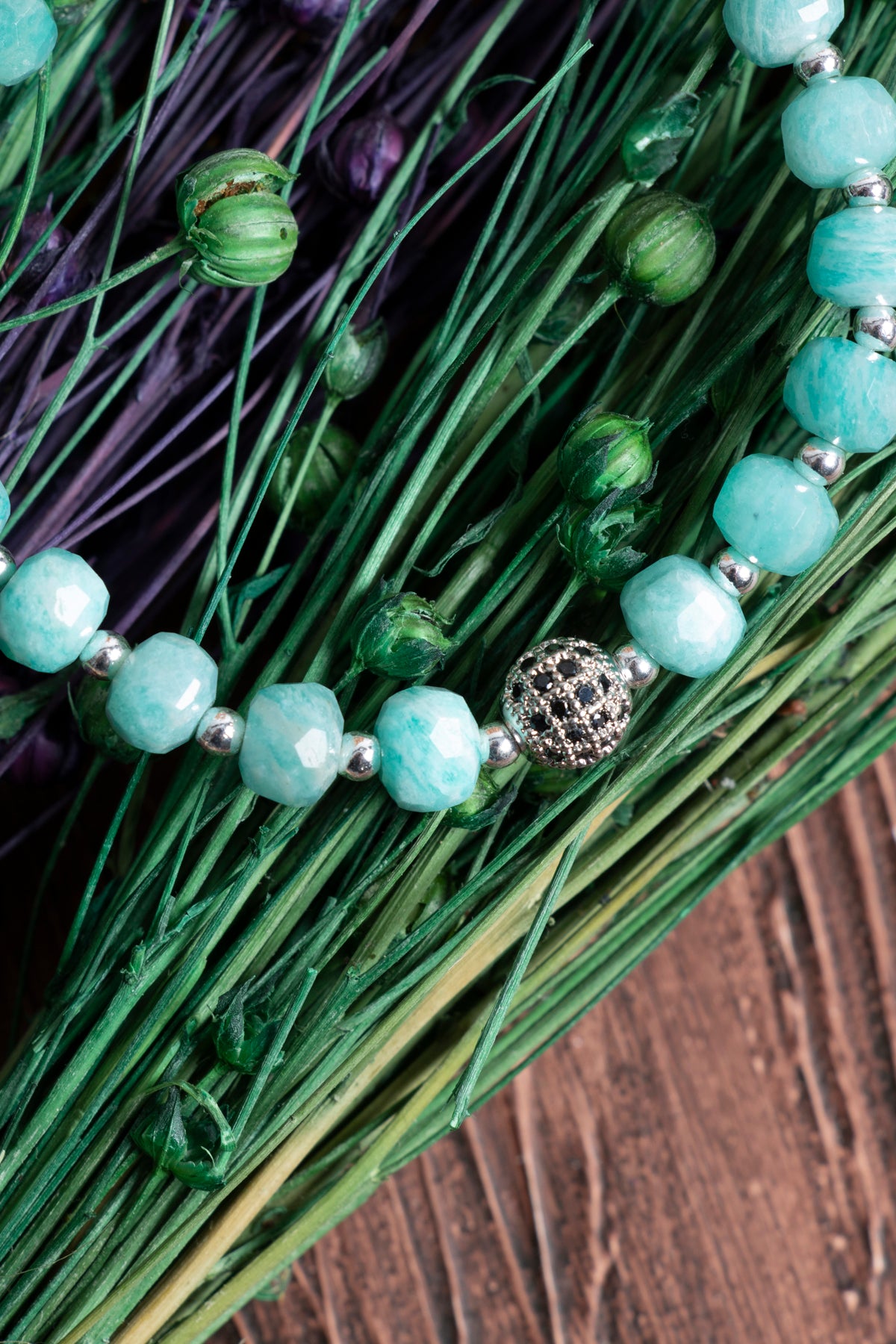 Image of Sertifikalı Amazonit (fasetli) Hematit Doğal Taş Zirkon Aparatlı Bileklik