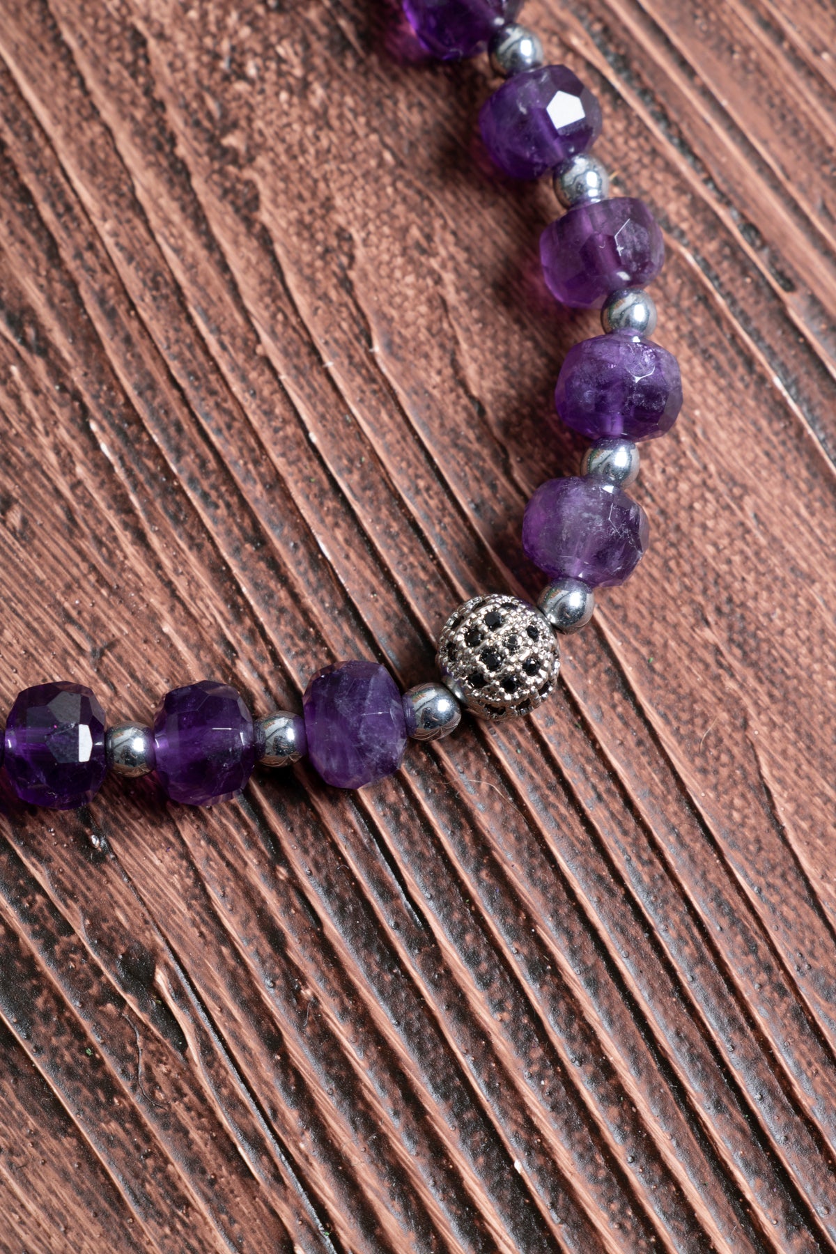 Image of Sertifikalı Ametist (fasetli) Hematit Doğal Taş Zirkon Aparatlı Bileklik