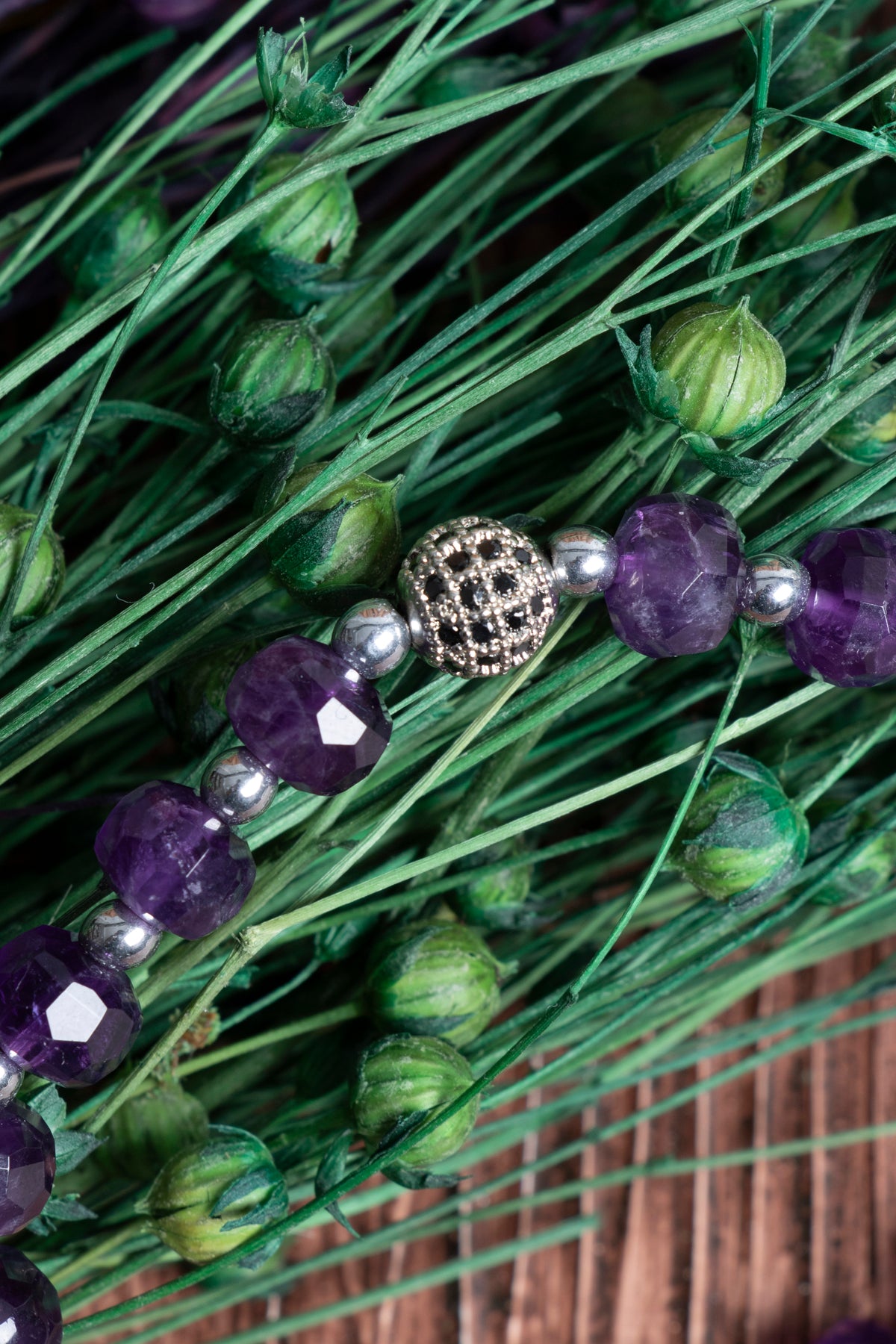 Image of Sertifikalı Ametist (fasetli) Hematit Doğal Taş Zirkon Aparatlı Bileklik